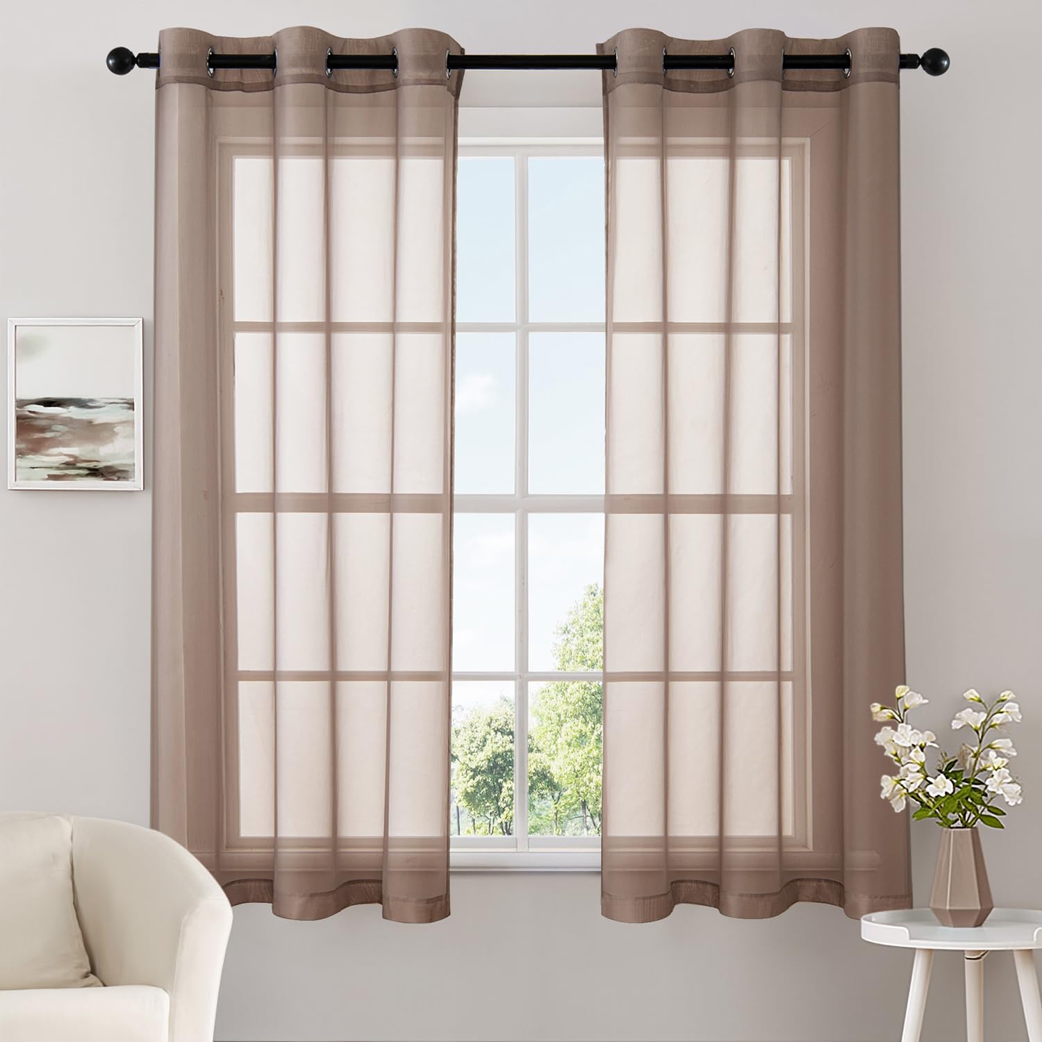 MIULEE Solid Color Sheer Curtains 84 Inches Long 2 Panels Set - Elegant Lightweight Grommet Light Filtering Window Voile Panels/Drapes/Treatment for Bedroom Living Room W42 x L84 Inch, White