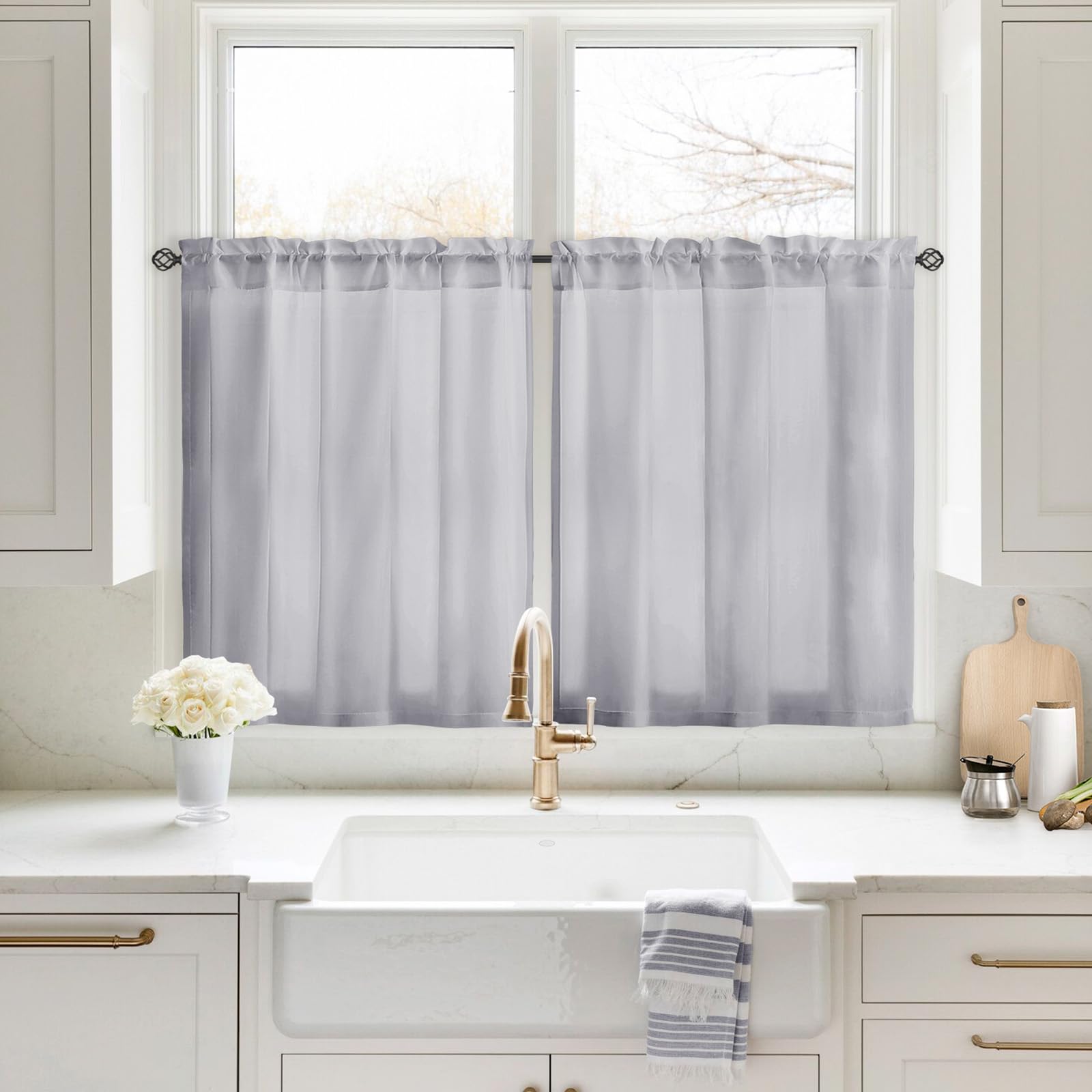 HOMEIDEAS Non-See-Through White Privacy Sheer Curtains 52 X 84 Inches Long 2 Panels Sheer Curtains Light Filtering Window Curtains Drapes for Bedroom Living Room