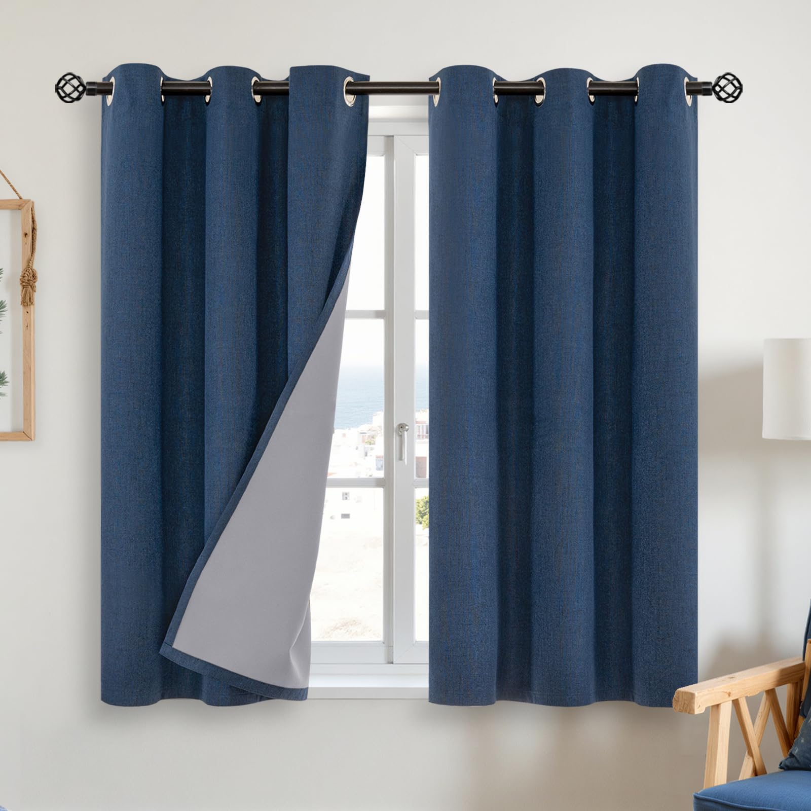 YoungsTex Linen Blackout Curtains 63 Inch Length for Bedroom, Room Darkening Window Drapes with Grommet Thermal Insulated Black Out Blinds for Living Room, 2 Panels, 52 X 63 Inch, Beige