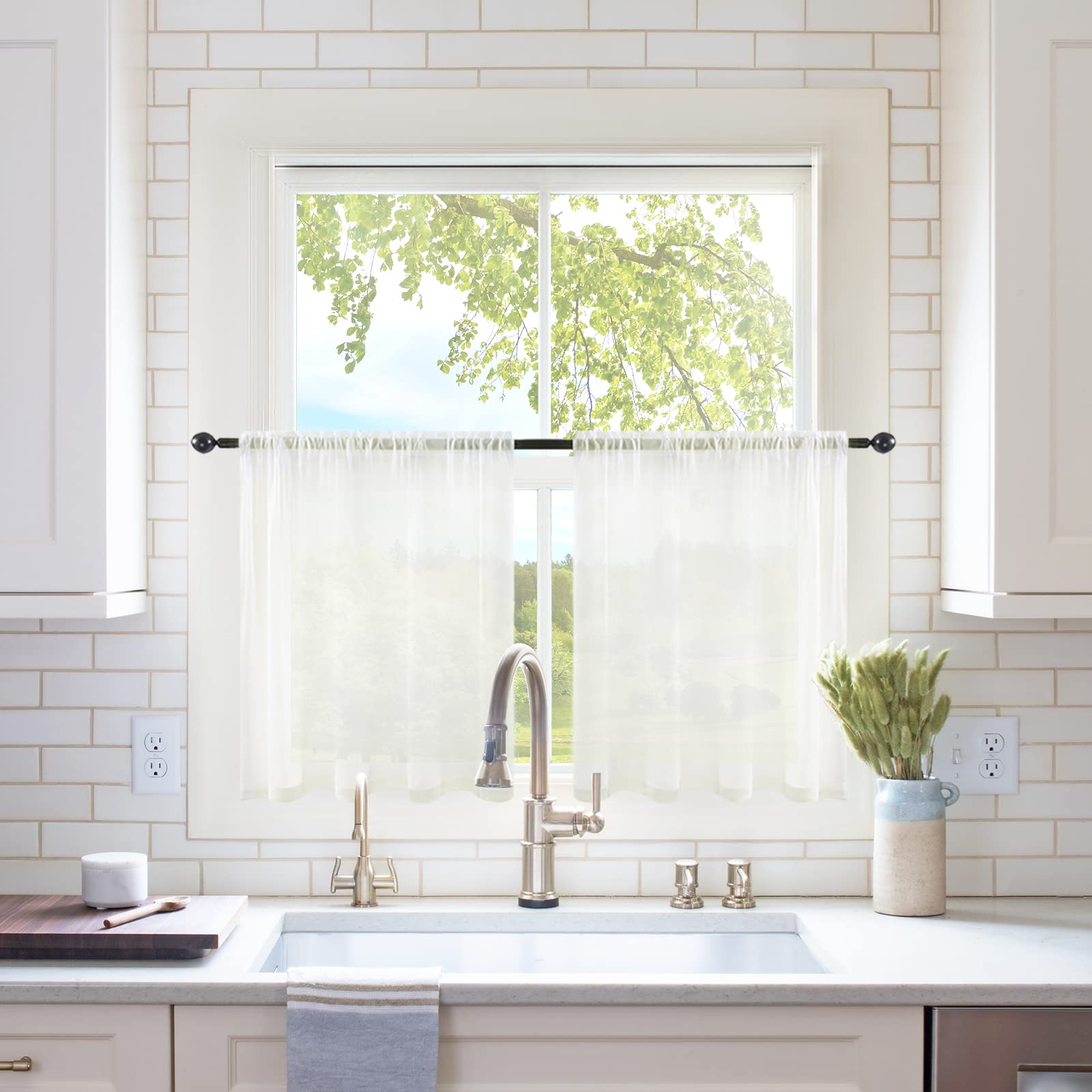 MIULEE 2 Panels Solid Color White Sheer Window Curtains Elegant Window Voile Panels/Drapes/Treatment for Bedroom Living Room (54 X 84 Inches White)