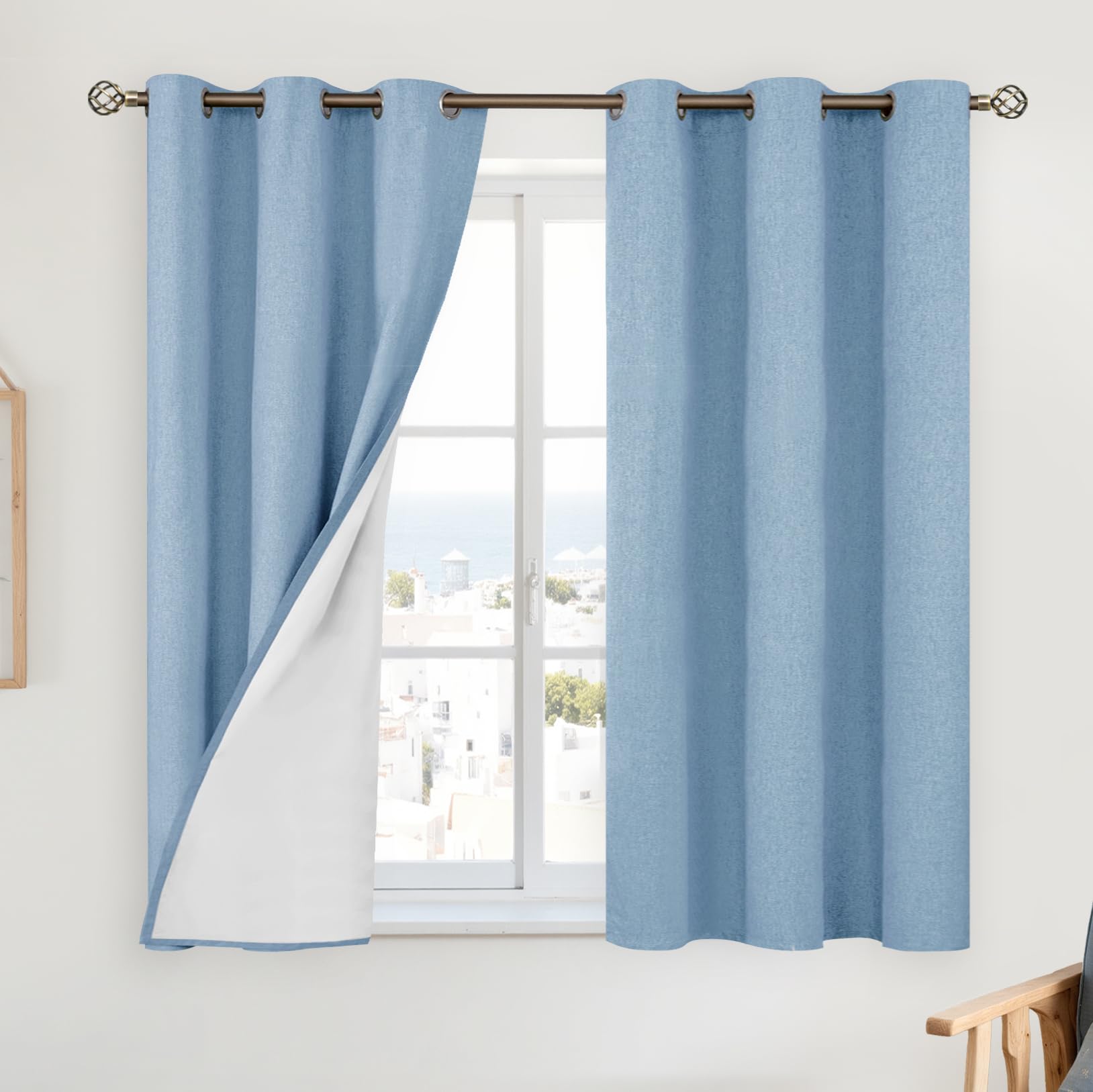 YoungsTex Linen Blackout Curtains 63 Inches Long for Bedroom, Room Darkening Window Drapes with Grommet Thermal Insulated Black Out for Living Room, 2 Panels, 52 X 63 Inch