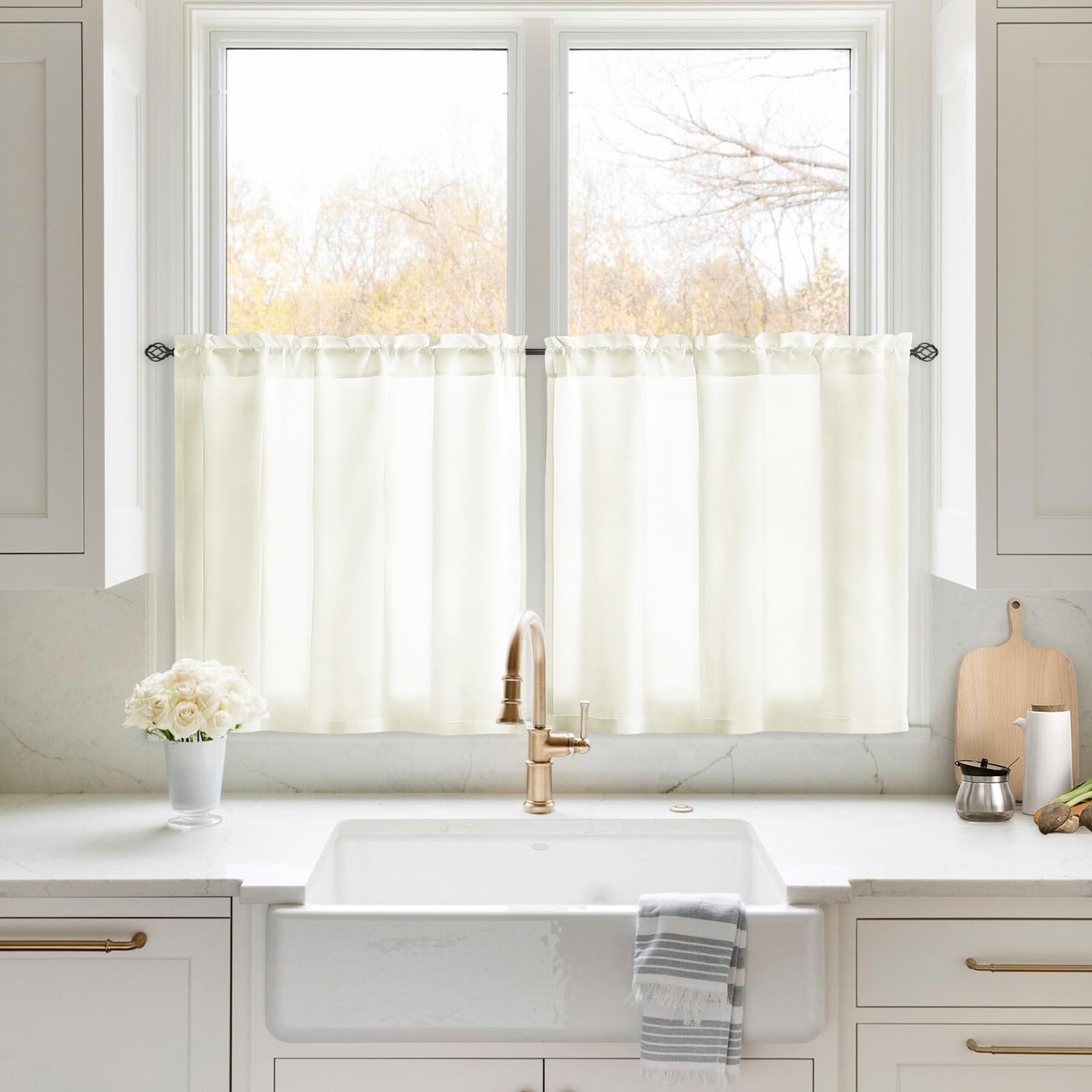 HOMEIDEAS Non-See-Through White Privacy Sheer Curtains 52 X 84 Inches Long 2 Panels Sheer Curtains Light Filtering Window Curtains Drapes for Bedroom Living Room