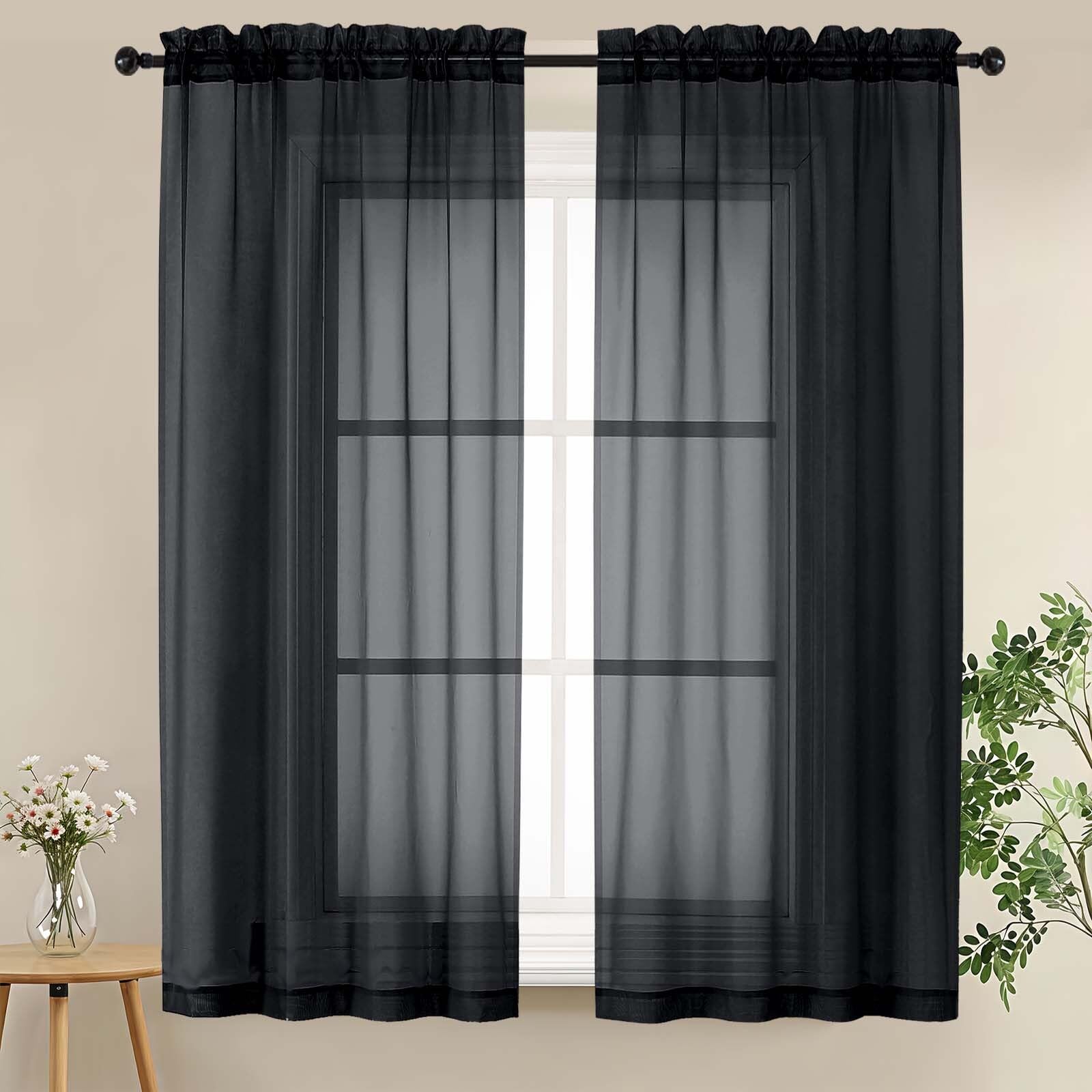 LIVEKID White Sheer Curtains 84 Inches Long 2 Panels - Light Filtering Breathable Voile Textured Sheer Curtains for Bedroom/Living Room, Rod Pocket Soft Elagant & Airy Solid Drapes, W42 x L84