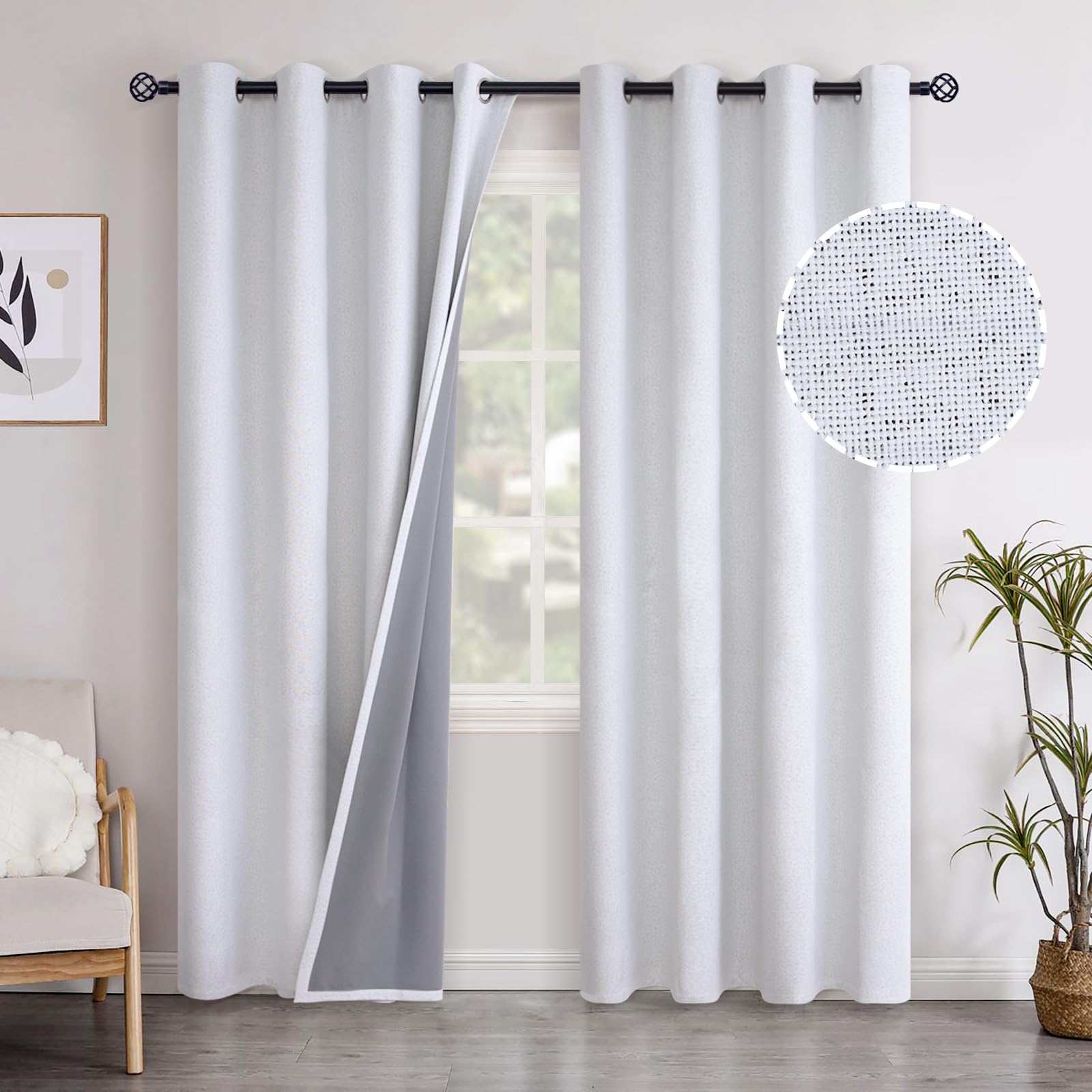 YoungsTex Linen Blackout Curtains 63 Inch Length for Bedroom, Room Darkening Window Drapes with Grommet Thermal Insulated Black Out Blinds for Living Room, 2 Panels, 52 X 63 Inch, Beige