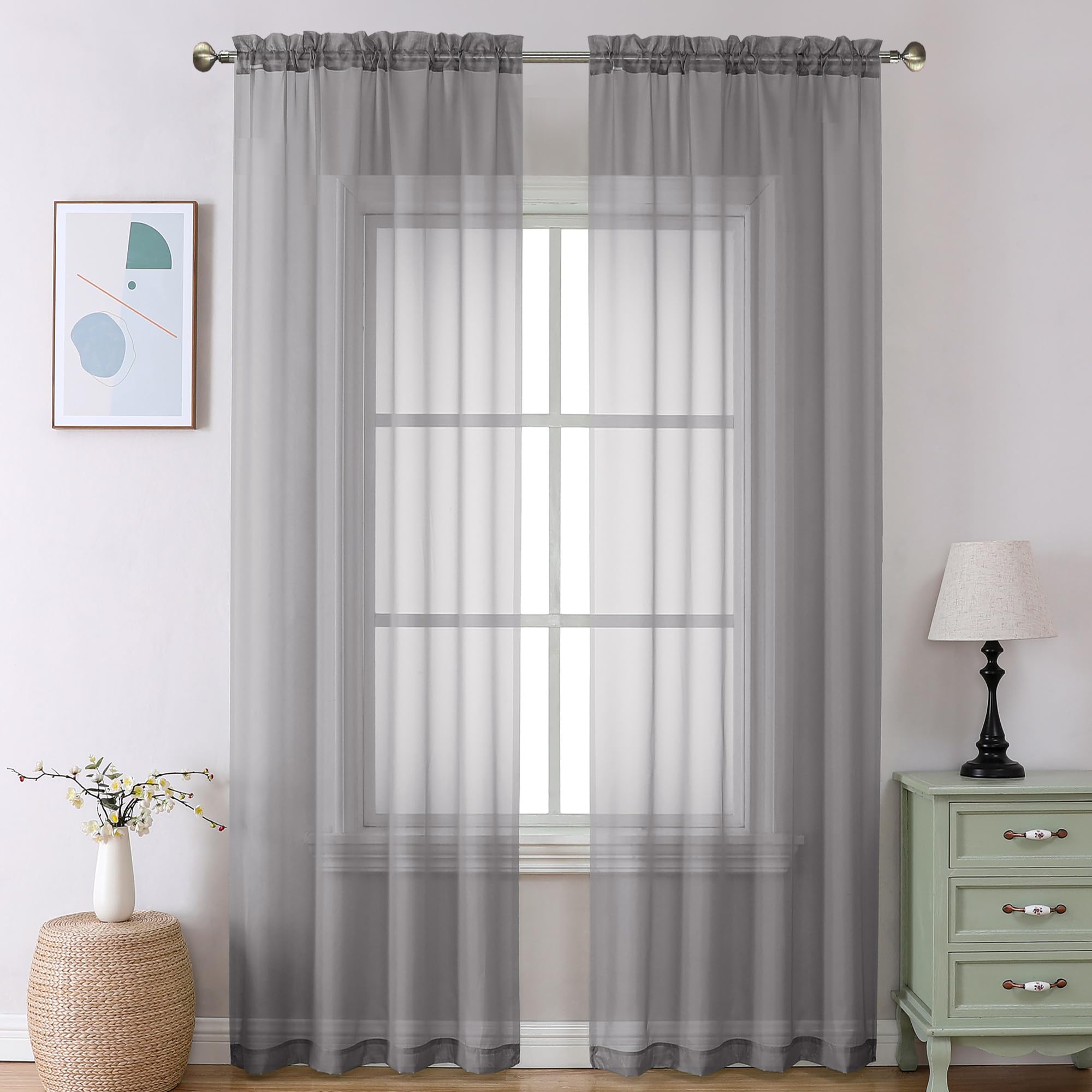 Aiyufeng Blush Pink Sheer Curtains 84 Inches Long 2 Panels Set, Light Filtering Soft Airy Voile Rod Pocket Baby Pink Sheer Window Drapes for Bedroom Living Room, Each 40Wx84L Inches