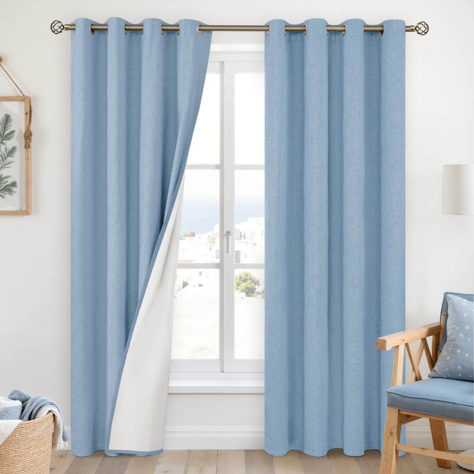 YoungsTex Linen Blackout Curtains 63 Inches Long for Bedroom, Room Darkening Window Drapes with Grommet Thermal Insulated Black Out for Living Room, 2 Panels, 52 X 63 Inch