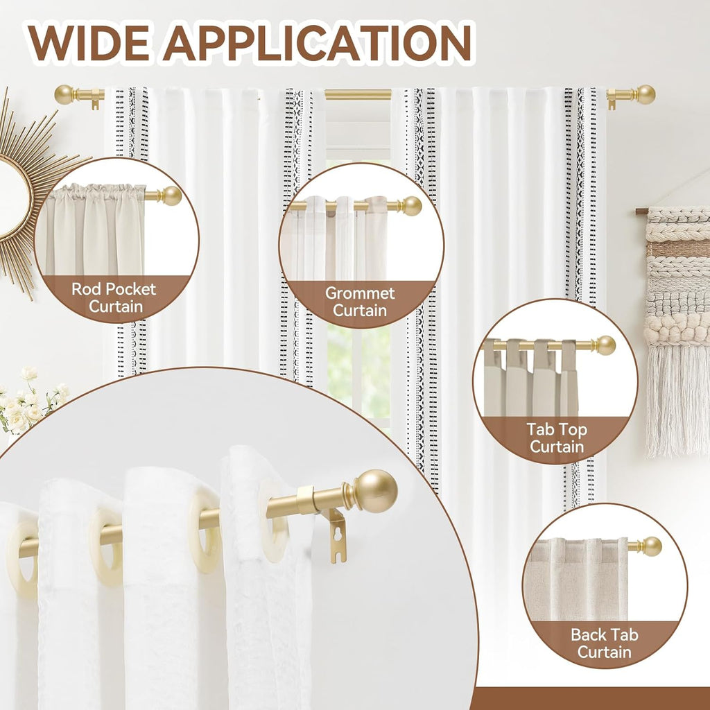 Gold Curtain Rod for Windows 28 to 48 Inch,2 Pack 5/8 Inch Diameter Adjustable Rod With Brackets,Heavy Duty Easy to Install Outdoor Curtain Rods for Bedroom,Patio