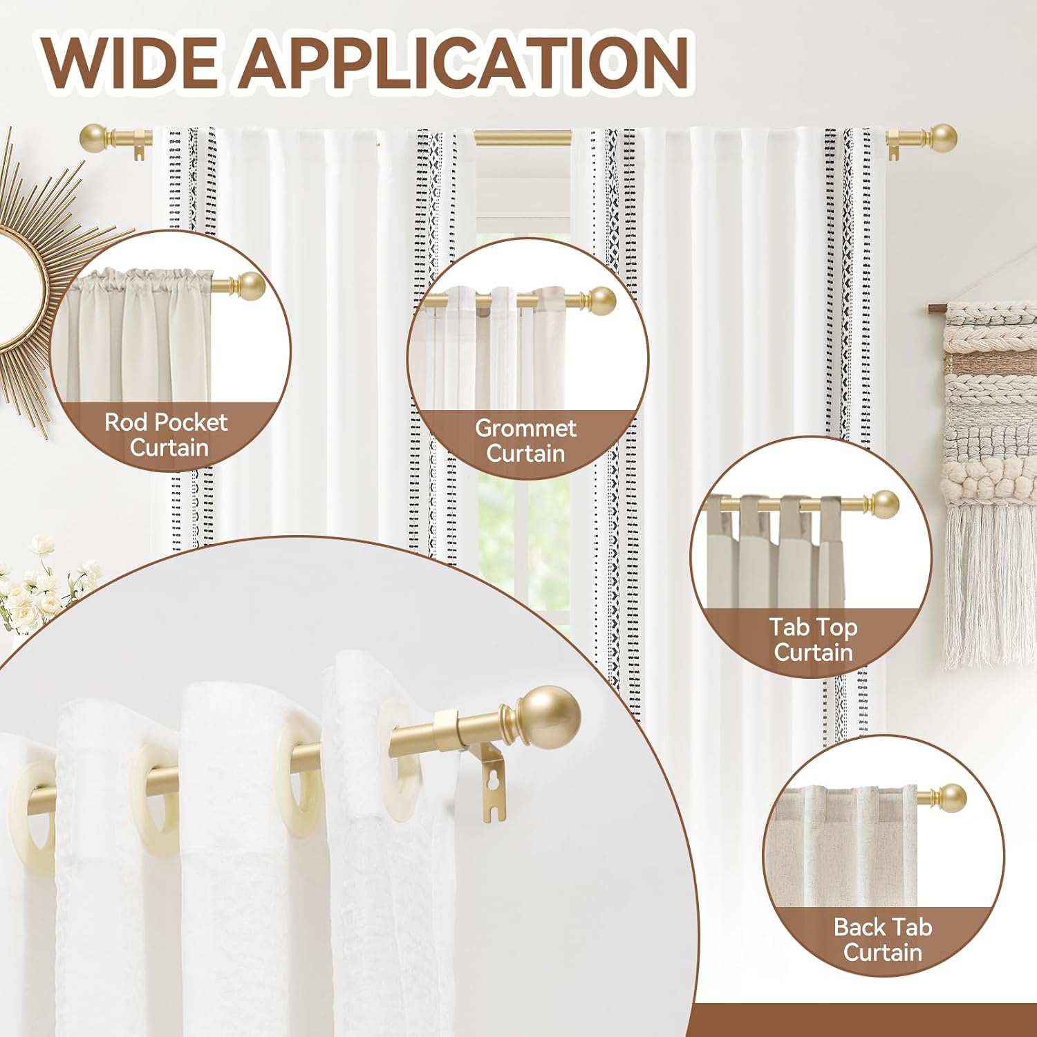 Gold Curtain Rod for Windows 28 to 48 Inch,2 Pack 5/8 Inch Diameter Adjustable Rod With Brackets,Heavy Duty Easy to Install Outdoor Curtain Rods for Bedroom,Patio