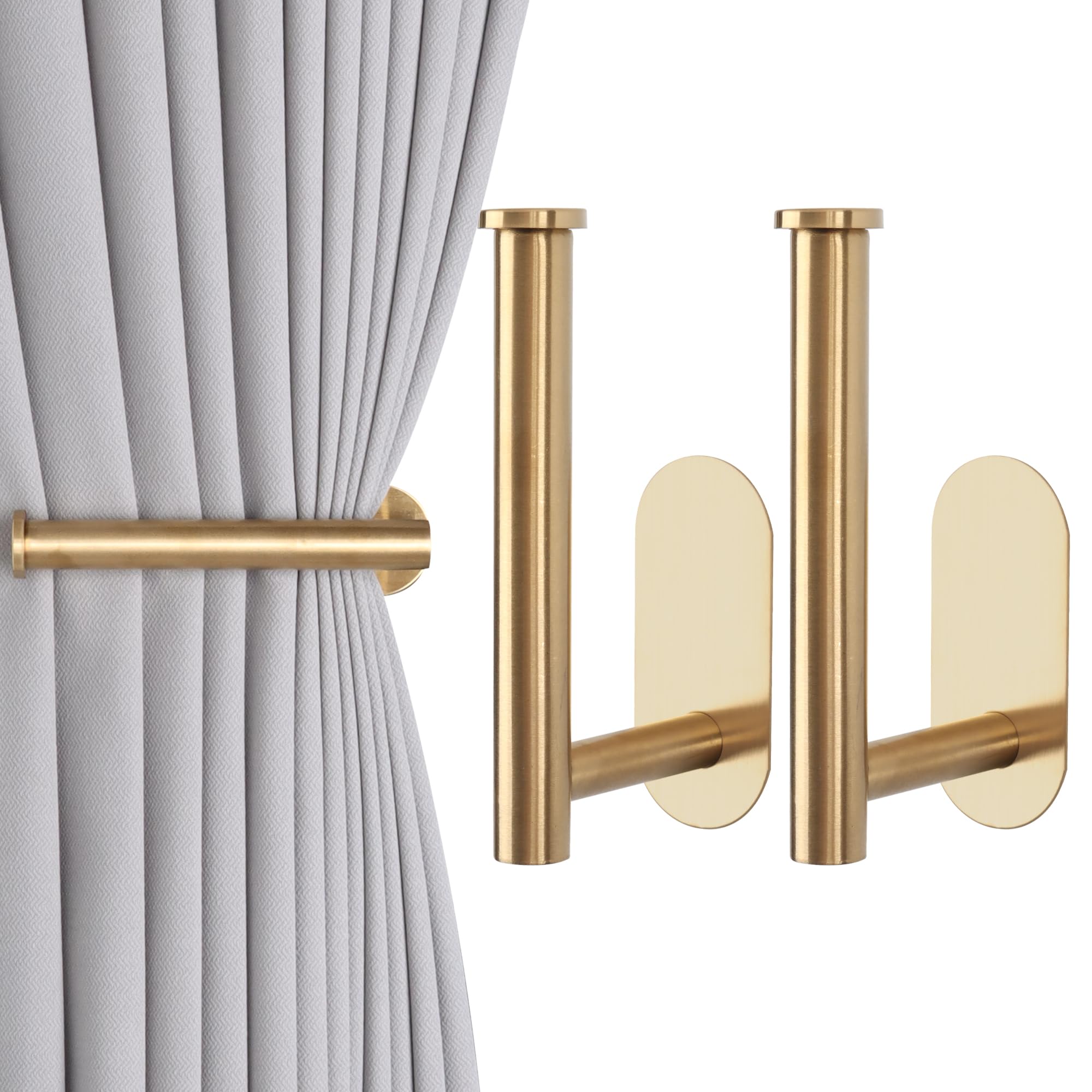 Groleca 2 Pack Adhesive Curtain Holdbacks Curtain Tie Backs Curtain Holdbacks No Drill Curtain Pull Backs Adhesive Curtain Hooks Curtain Holders for Drapes (2, Black)