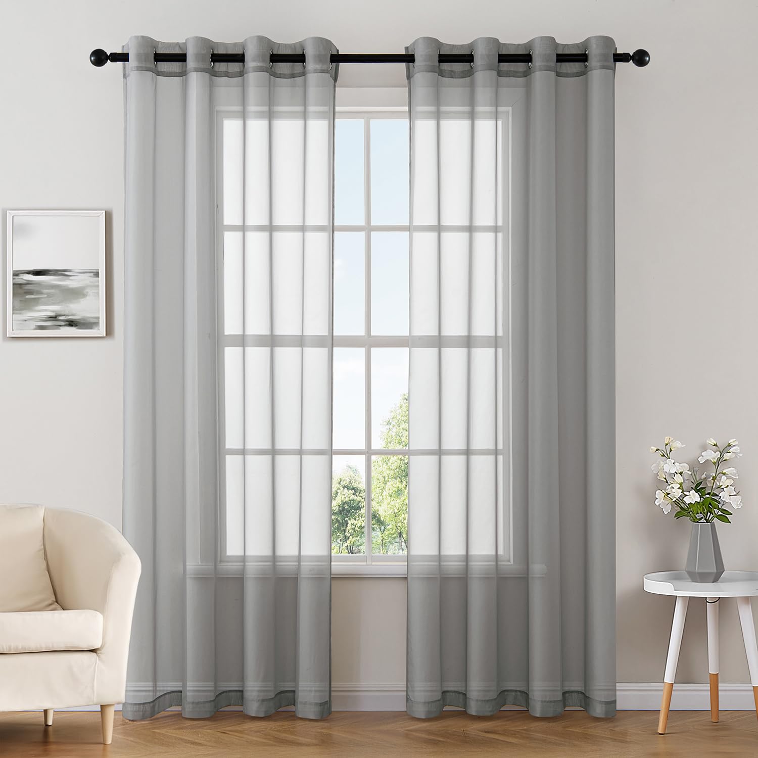 MIULEE Solid Color Sheer Curtains 84 Inches Long 2 Panels Set - Elegant Lightweight Grommet Light Filtering Window Voile Panels/Drapes/Treatment for Bedroom Living Room W42 x L84 Inch, White