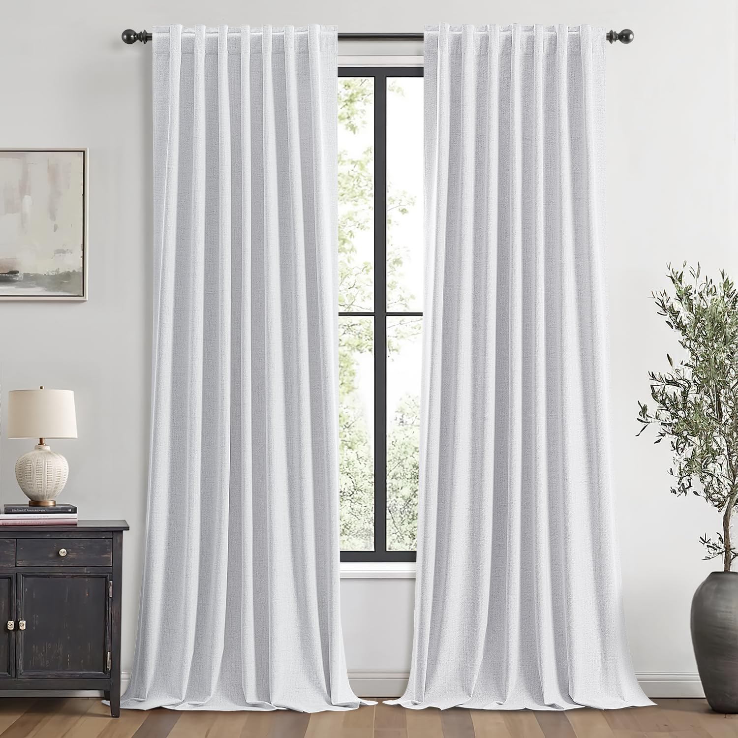 MIULEE 100% Blackout Linen Curtains for Bedroom, Ivory Solid Luxury Decor Thermal Insulation Room Darkening Drapes for Living Room Nursery Back Tab Rod Pocket 42 x 84 Inches, 2 Panels