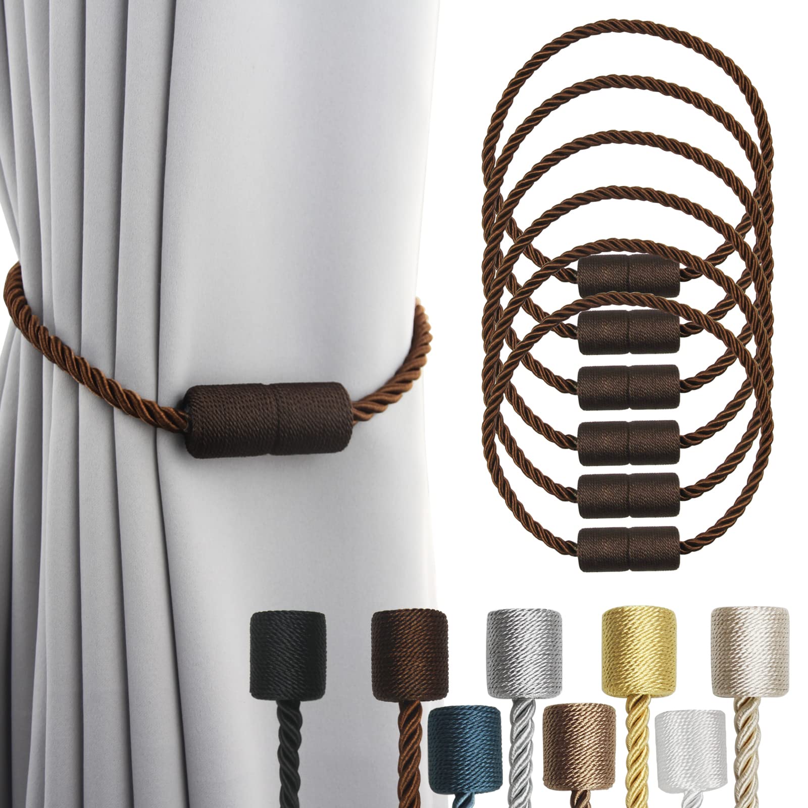 2 Pack Black Magnetic Rope Curtain Tiebacks