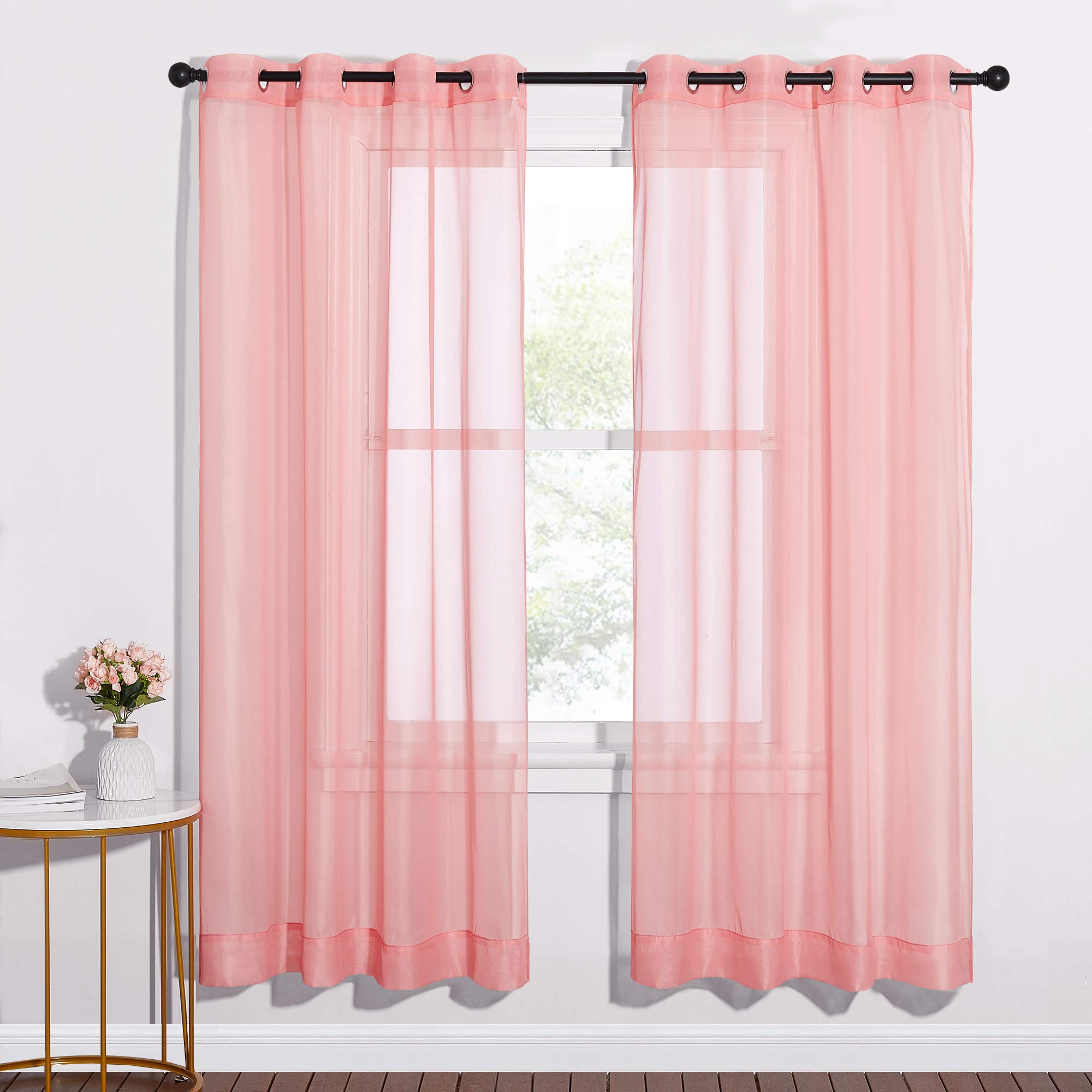 NICETOWN Sheer Curtains Panel 72" Long - Ring Top Window Treatment Sheer Voile Drapes for Bedroom/Living Room (White, Set of 2, W54 x L72)