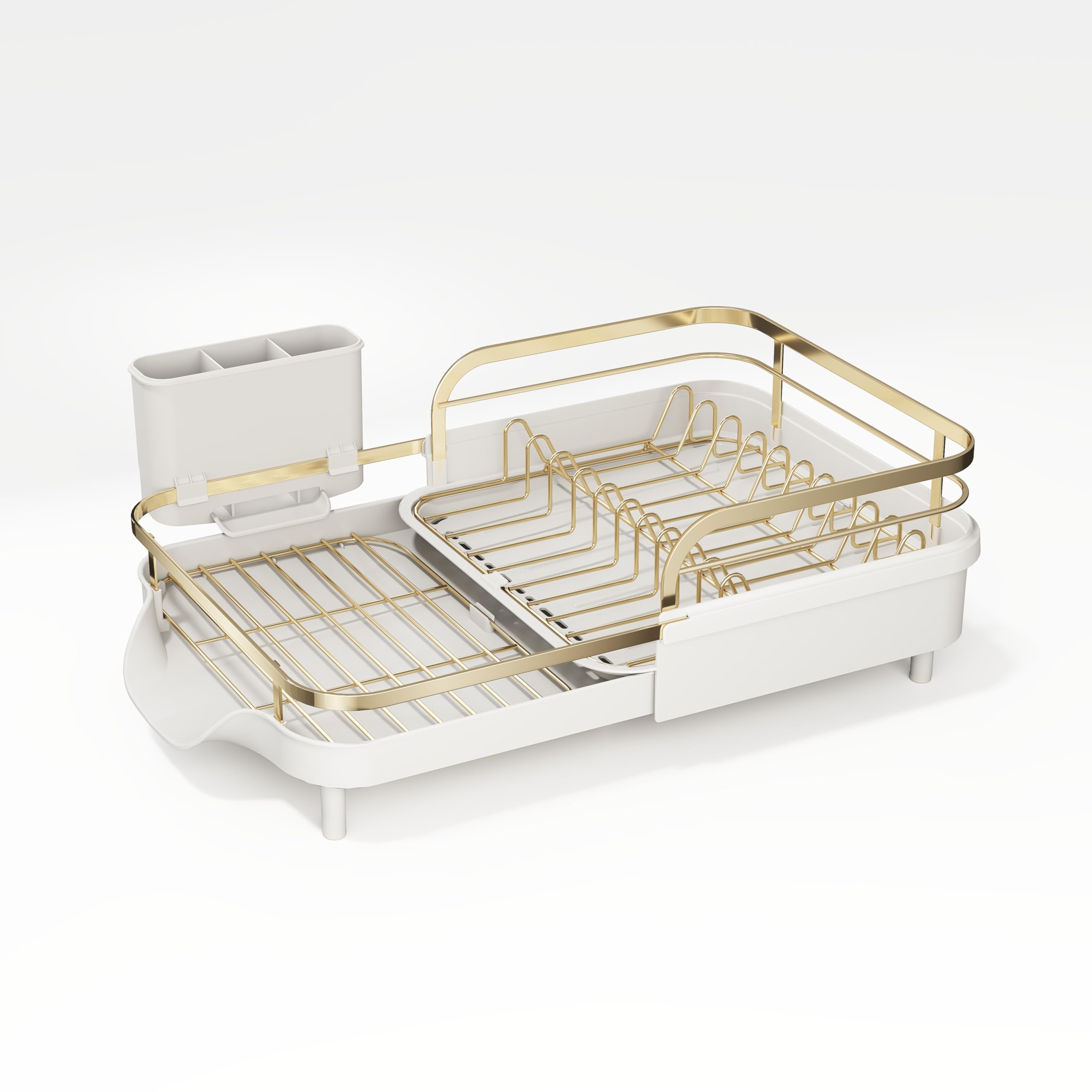 SNTD Dish Drying Rack, Expandable Dish Rack for Kitchen Counter, Stainless Steel Dish Drainer with Drainboard Set and Utensil Holder (Black)