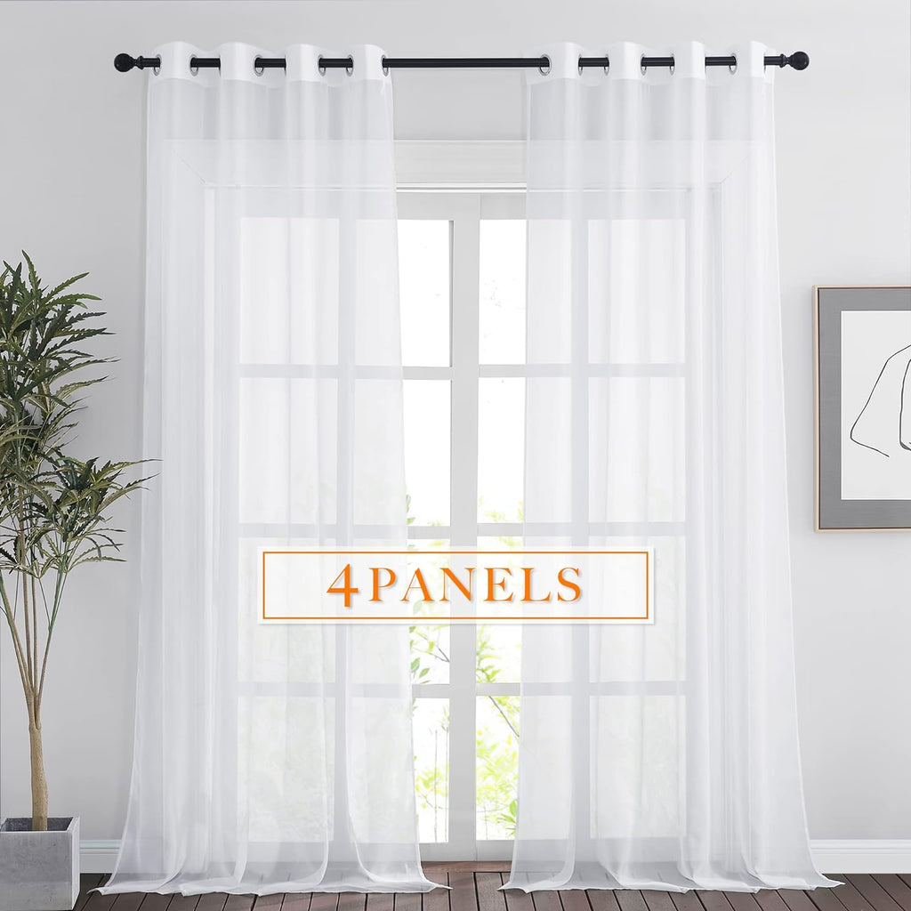 RYB HOME White Sheer Curtains 96 inches Long 4 Panels Set for Living Room, Light Filtering Voile Window Drapes with Grommet for Bedroom, W 54" x L 96"