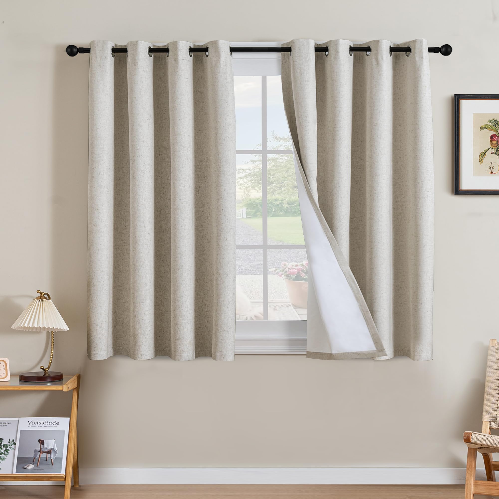 H.VERSAILTEX 100% Blackout Curtains Ivory, Linen Blackout Curtains 96 inch Curtains 2 Panel Set, Elegant Curtain for Bedroom Grommet Drapes for Living Room