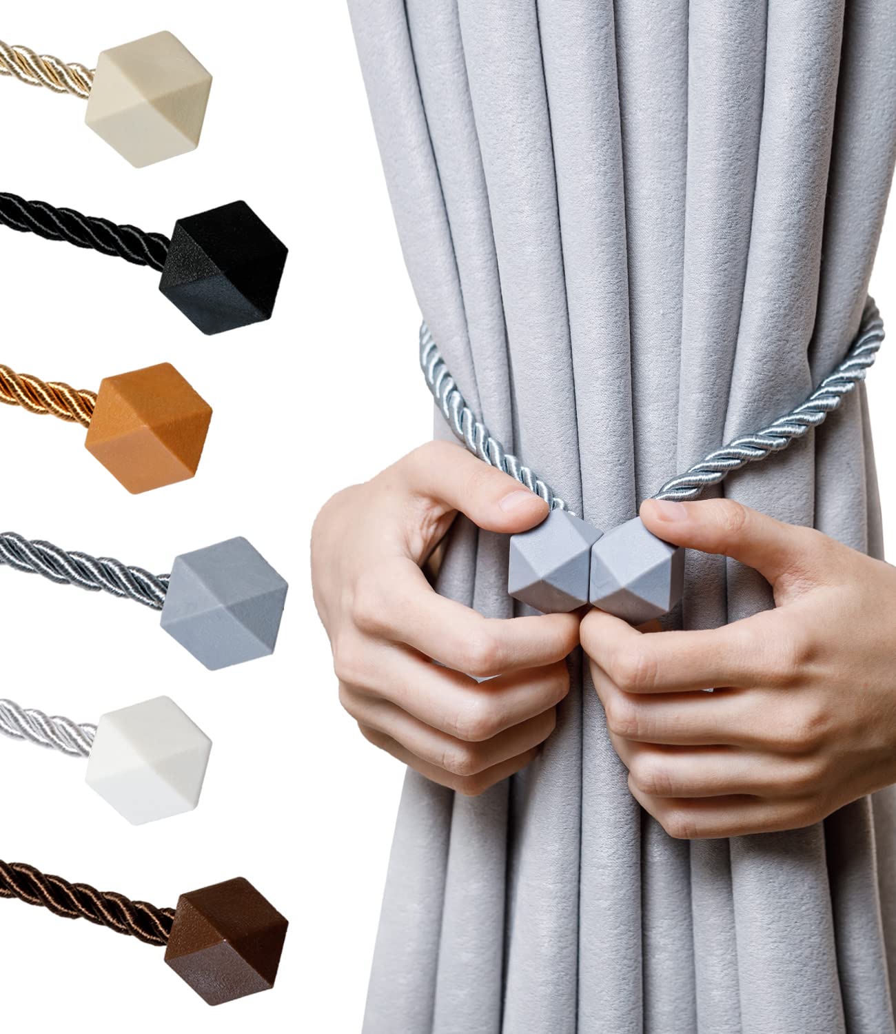 NazTur Magnetic Curtain Tiebacks- Upgrade 2022 with a Thicker Twist Rope & Strong Magnet Tieback Window Treatment Holdbacks Draperies Holders Decorative Drape Handmade Tie Back (Black, 2)