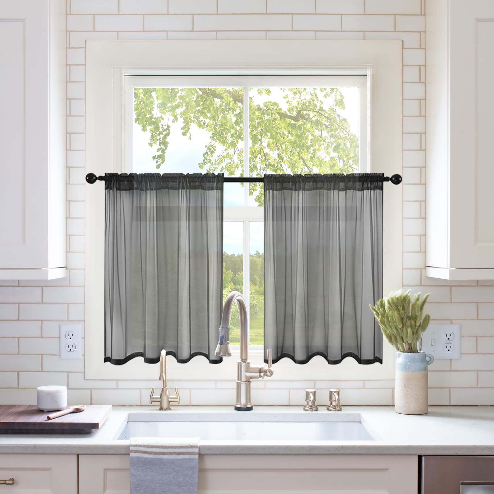 MIULEE White Sheer Curtains 96 inches Long Window Curtains 2 Panels Solid Color Elegant Window Voile Panels/Drapes/Treatment for Bedroom Living Room (54 X 96 Inches White)