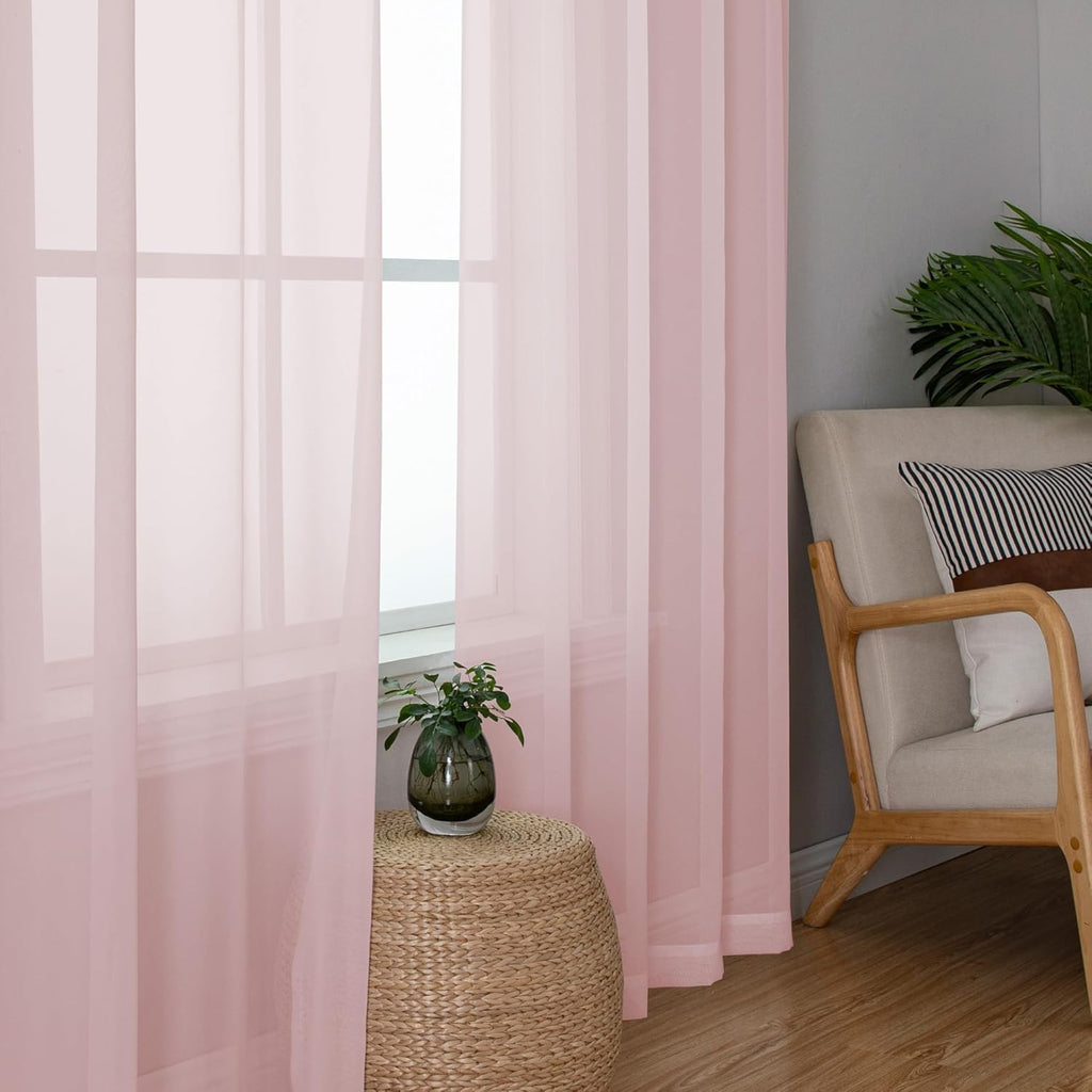 Aiyufeng Blush Pink Sheer Curtains 84 Inches Long 2 Panels Set, Light Filtering Soft Airy Voile Rod Pocket Baby Pink Sheer Window Drapes for Bedroom Living Room, Each 40Wx84L Inches