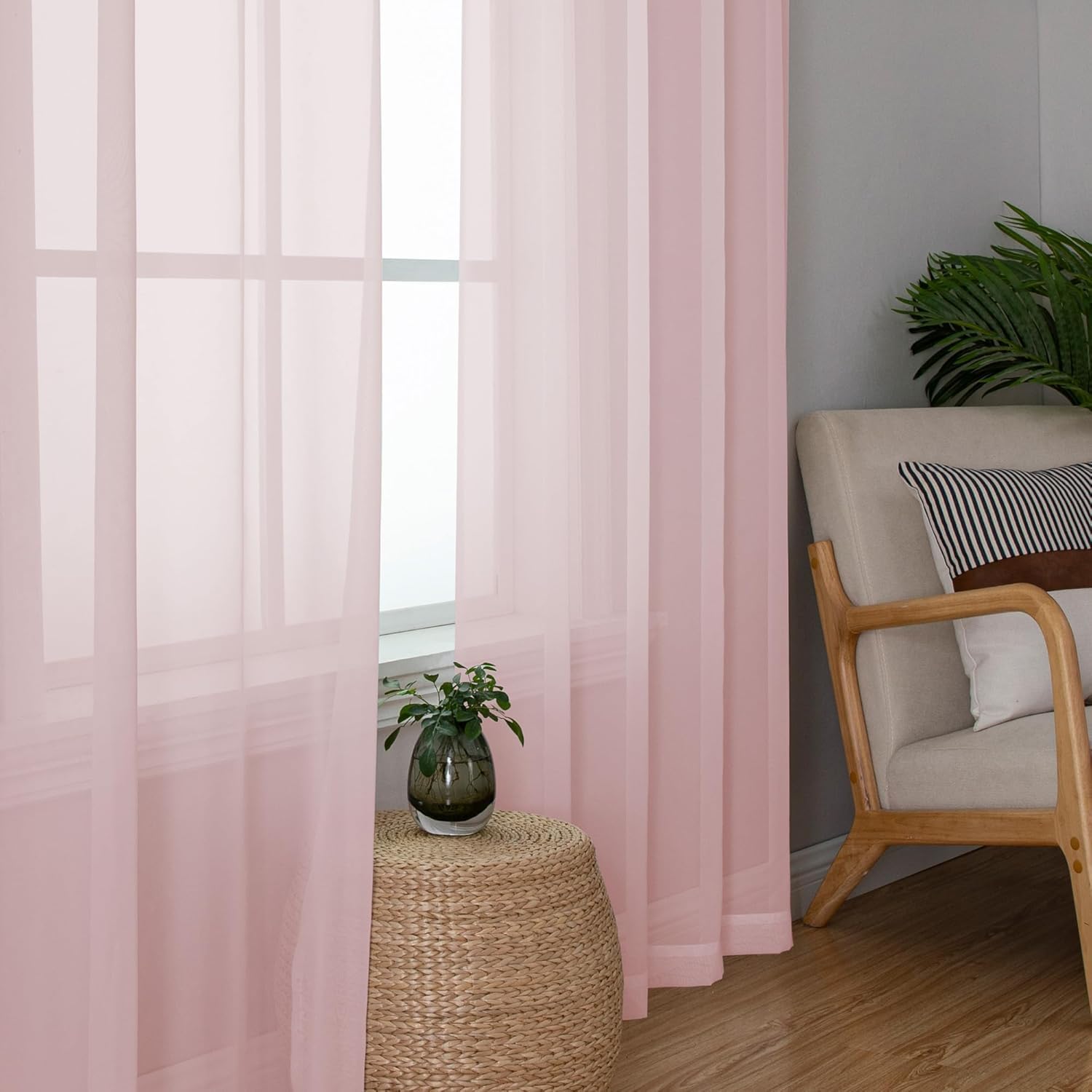 Aiyufeng Blush Pink Sheer Curtains 84 Inches Long 2 Panels Set, Light Filtering Soft Airy Voile Rod Pocket Baby Pink Sheer Window Drapes for Bedroom Living Room, Each 40Wx84L Inches