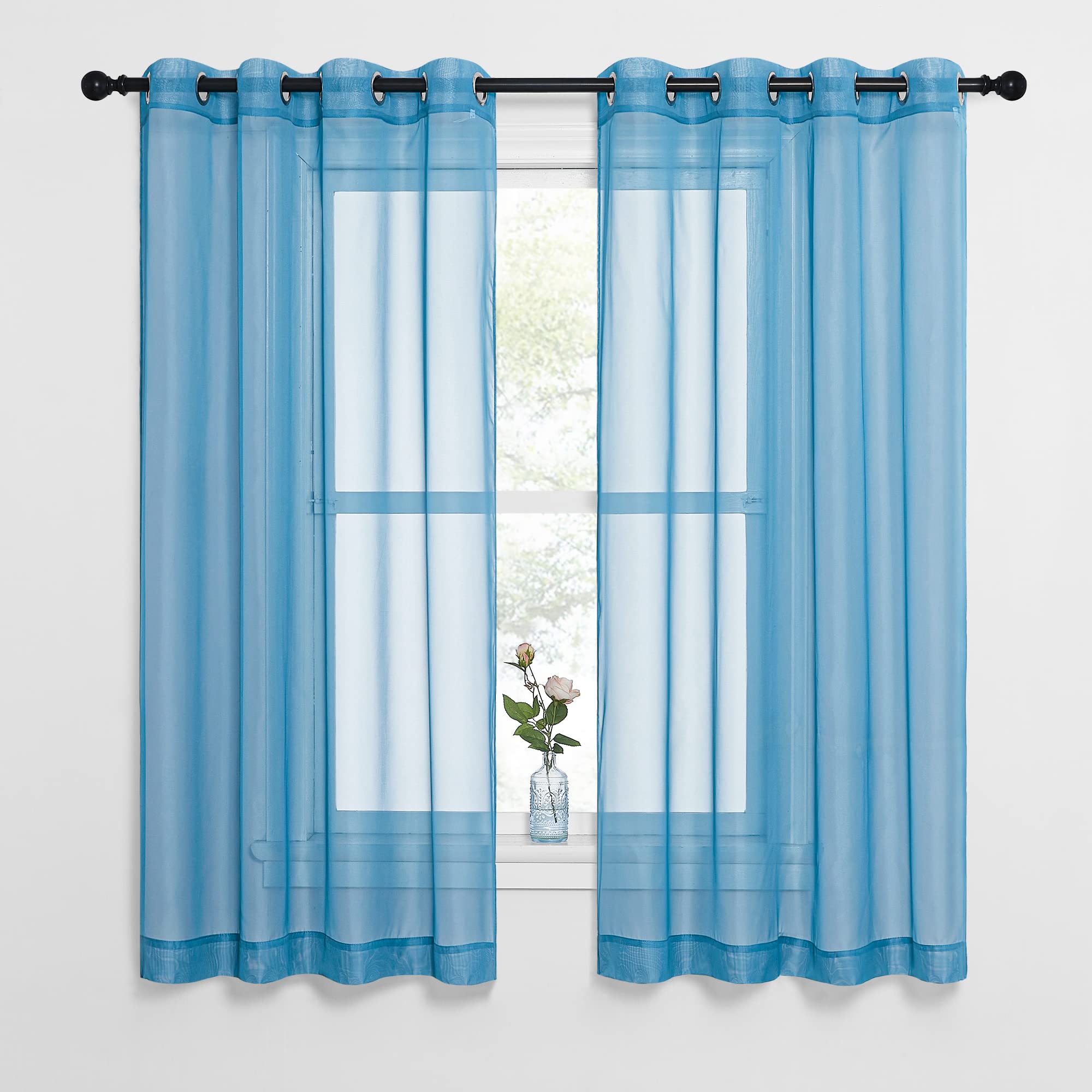 NICETOWN Sheer Curtains Panel 72" Long - Ring Top Window Treatment Sheer Voile Drapes for Bedroom/Living Room (White, Set of 2, W54 x L72)