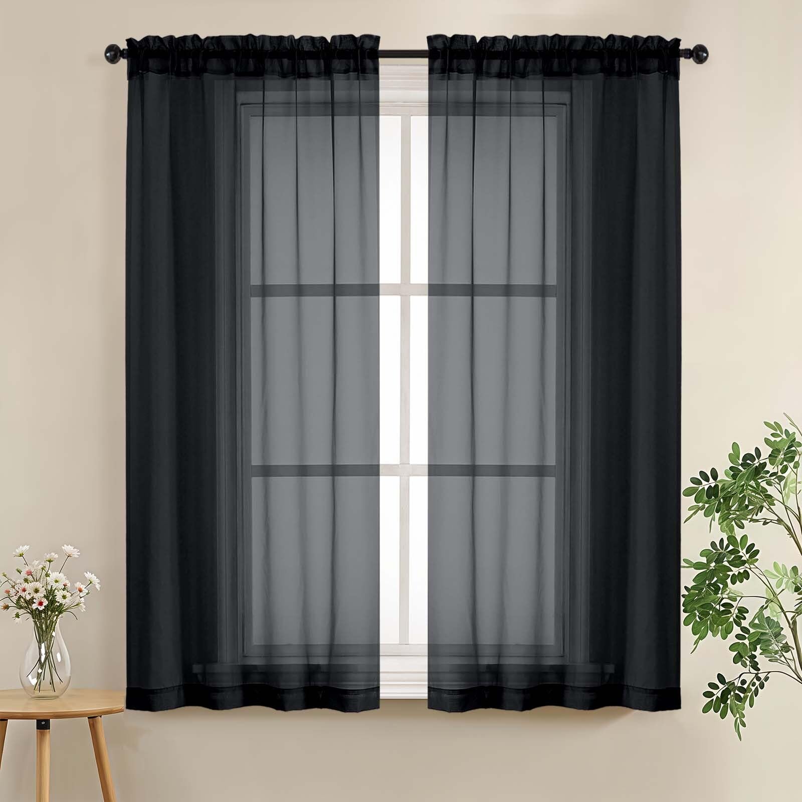 LIVEKID White Sheer Curtains 84 Inches Long 2 Panels - Light Filtering Breathable Voile Textured Sheer Curtains for Bedroom/Living Room, Rod Pocket Soft Elagant & Airy Solid Drapes, W42 x L84