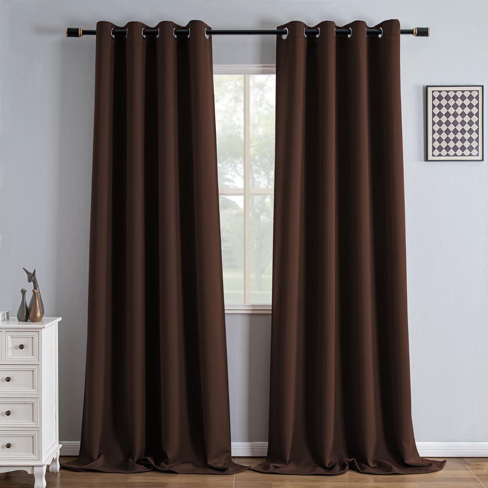 IGEMAEVE Black 100% Blackout Curtains 84 Inch Length 2 Panels Set, Black Out Curtains for Bedroom 84 Inch Long, Rod Pocket Energy Saving Room Darkening Drapes for Living Room Dining Room Window