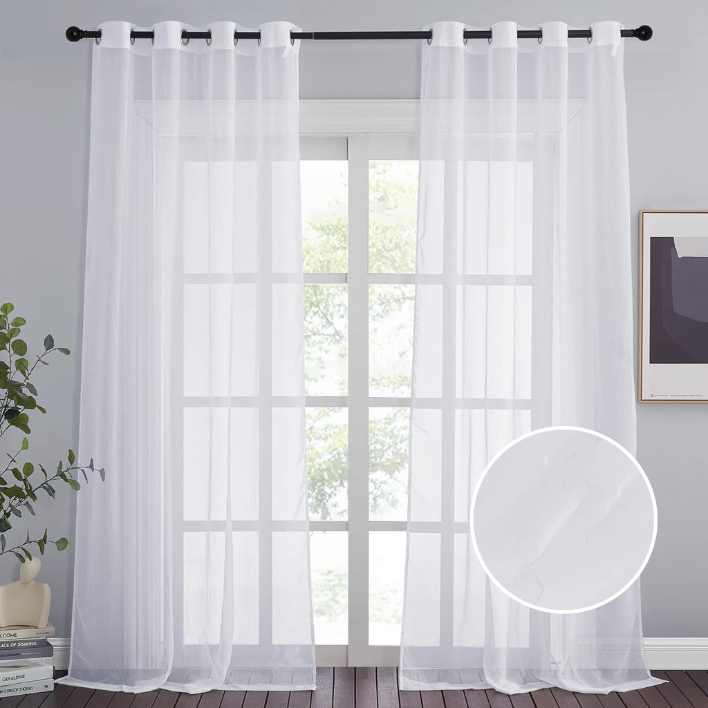 NICETOWN Crushed Voile Sheer Curtains for Big Windows, Grommet Top Crinkled Sheer Voile Window Treatment Light and Airy Drapes for Parlor/Porch (Set of 2, 52" Width x 95" Length, White)
