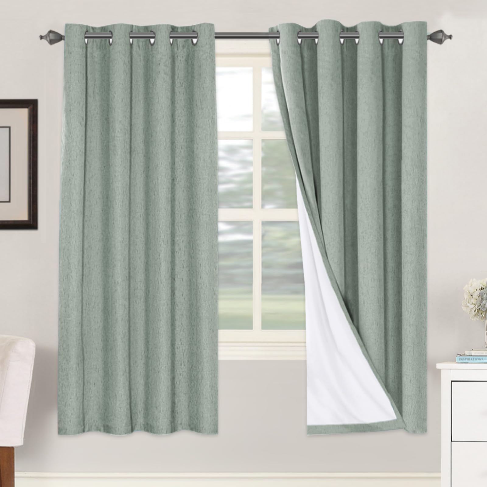 H.VERSAILTEX 100% Blackout Curtains Ivory, Linen Blackout Curtains 96 inch Curtains 2 Panel Set, Elegant Curtain for Bedroom Grommet Drapes for Living Room
