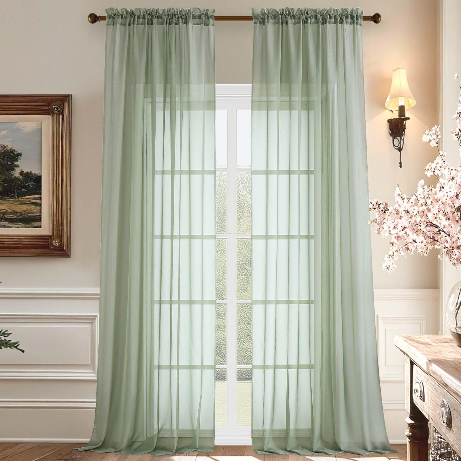 Aiyufeng Blush Pink Sheer Curtains 84 Inches Long 2 Panels Set, Light Filtering Soft Airy Voile Rod Pocket Baby Pink Sheer Window Drapes for Bedroom Living Room, Each 40Wx84L Inches