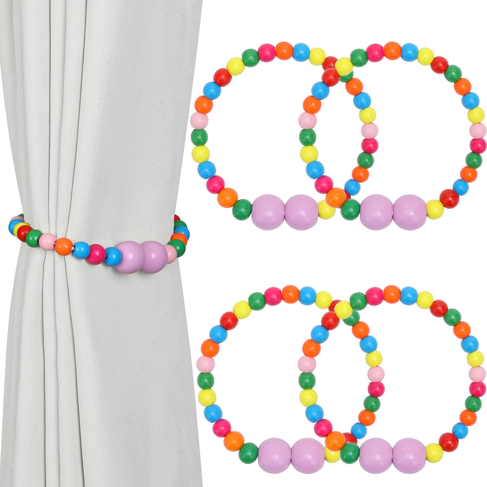 Magnetic Curtain Tiebacks, 2 Pack Curtain Holdbacks for Draperies, Wood Bead Curtain Tiebacks, Elegant Curtain Tie Backs for Bedroom Decor, Boho Room Decor, Nursery Decor, Farmhouse Decor