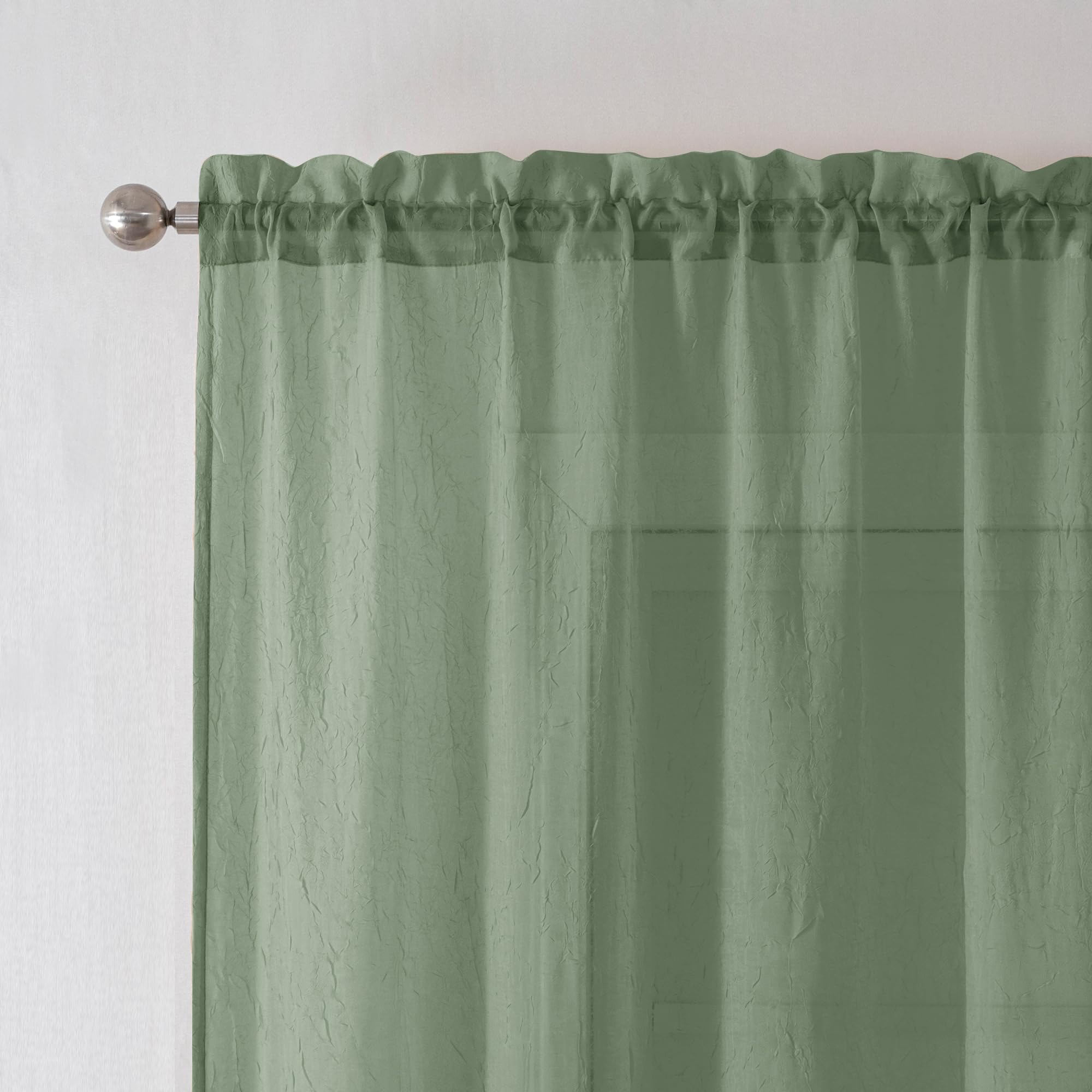 Chyhomenyc Crushed Sheer White Curtains 84 Inch Length 2 Panels, Light Filtering Solid Crinkle Voile Lightweight Textured Sheer Curtian for Bedroom, Each 42Wx84L Inches