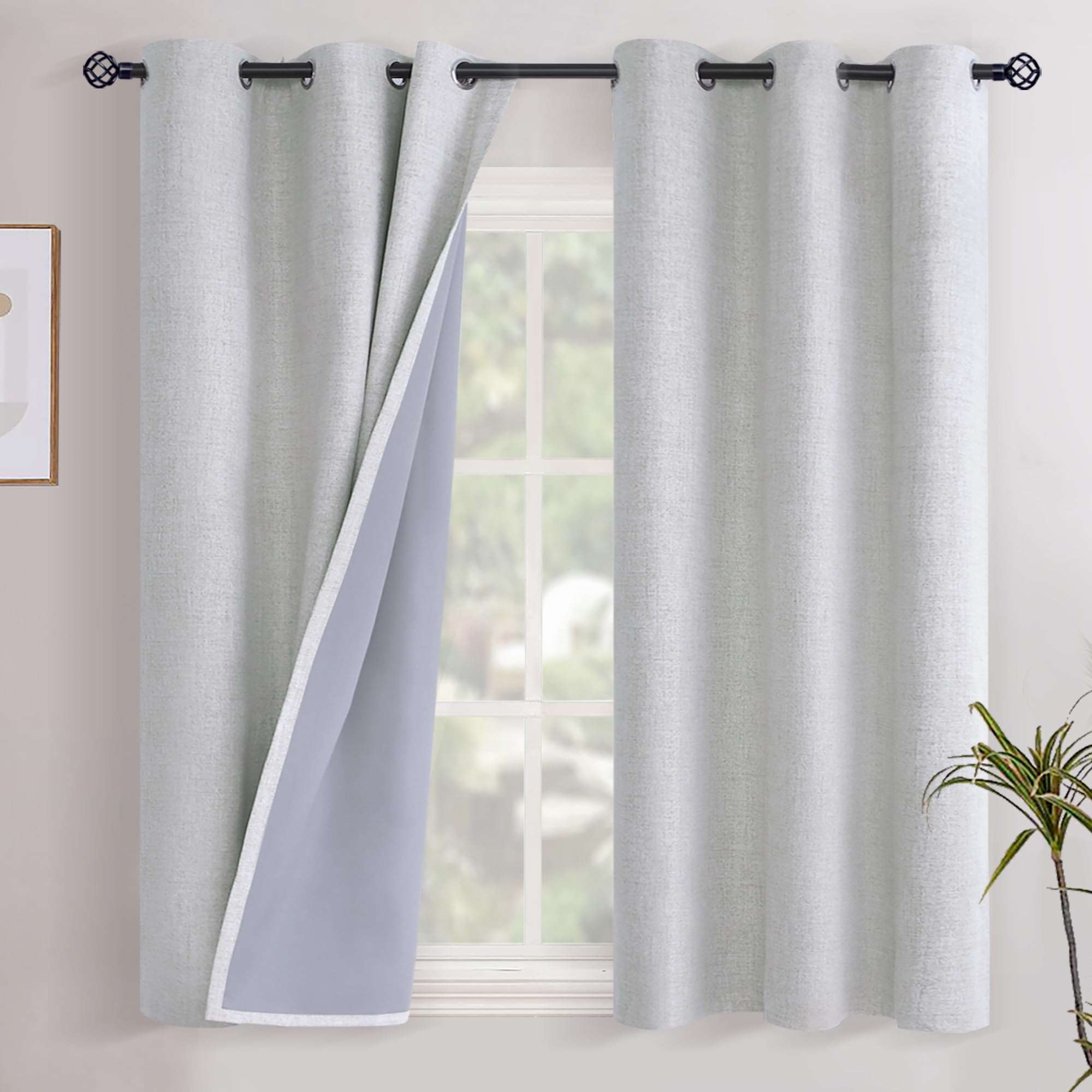 YoungsTex Linen Blackout Curtains 63 Inch Length for Bedroom, Room Darkening Window Drapes with Grommet Thermal Insulated Black Out Blinds for Living Room, 2 Panels, 52 X 63 Inch, Beige