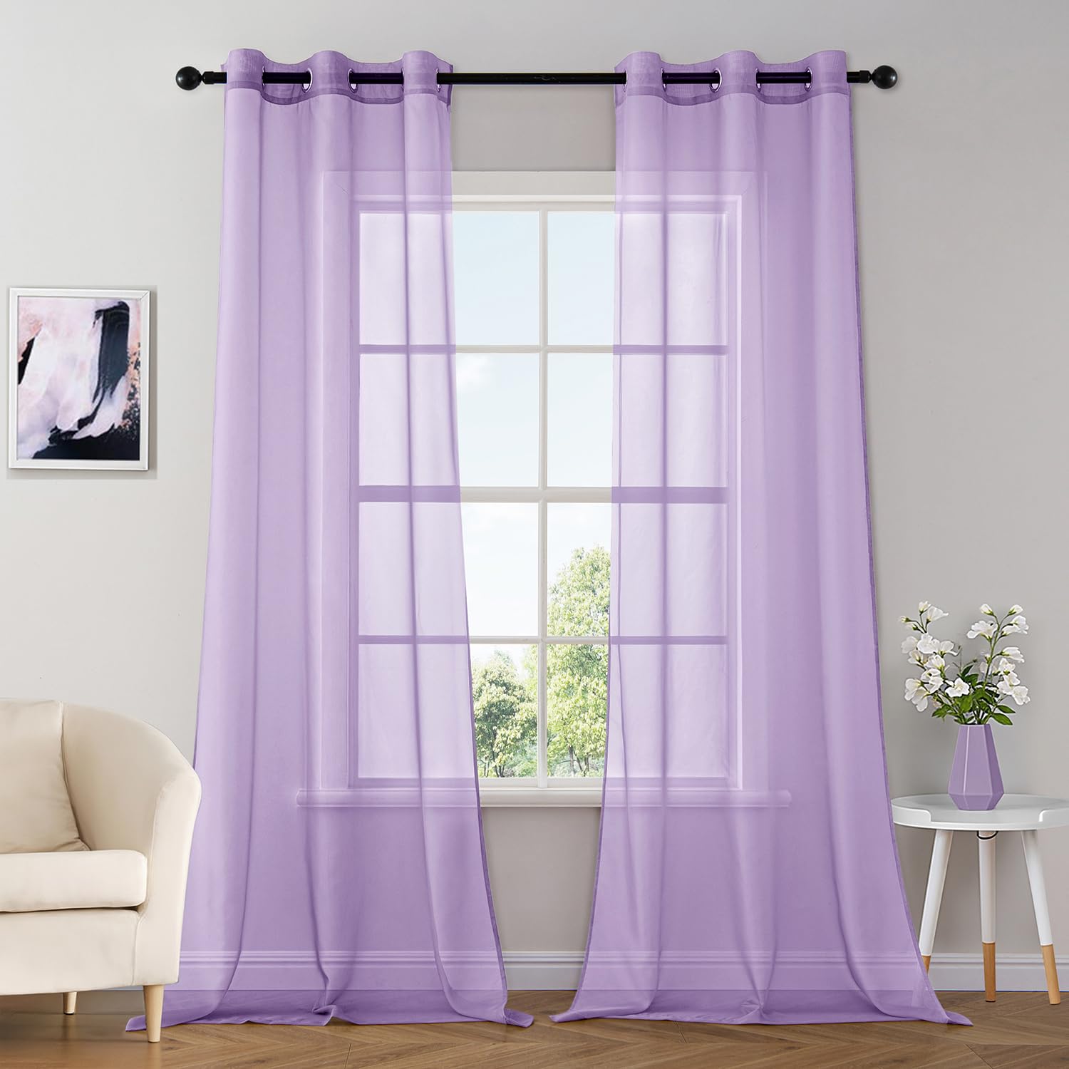 MIULEE Solid Color Sheer Curtains 84 Inches Long 2 Panels Set - Elegant Lightweight Grommet Light Filtering Window Voile Panels/Drapes/Treatment for Bedroom Living Room W42 x L84 Inch, White