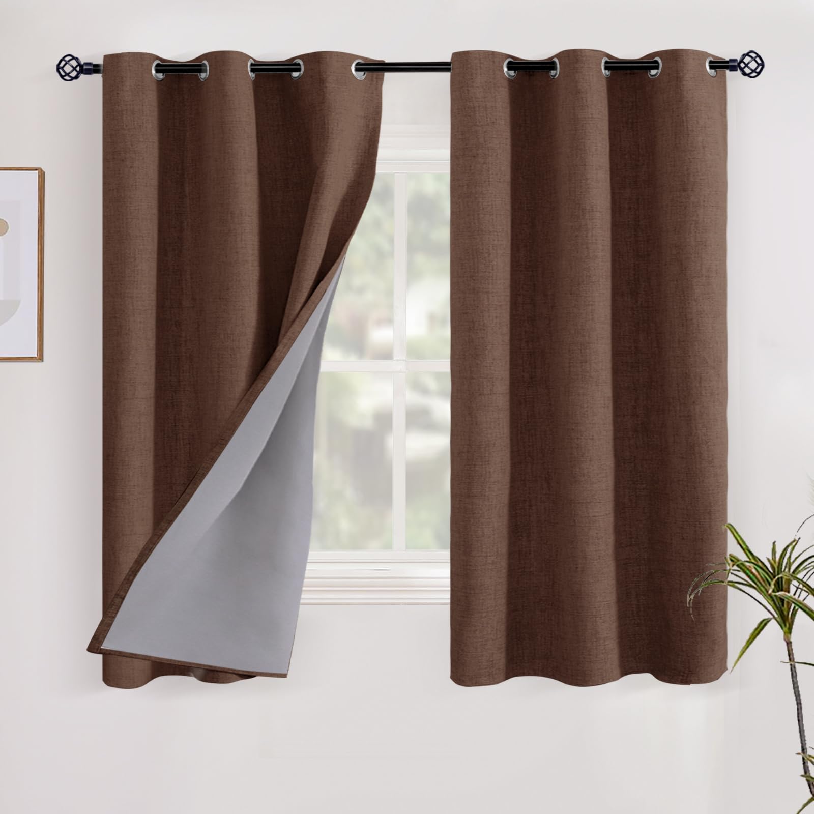 YoungsTex Linen Blackout Curtains 63 Inch Length for Bedroom, Room Darkening Window Drapes with Grommet Thermal Insulated Black Out Blinds for Living Room, 2 Panels, 52 X 63 Inch, Beige