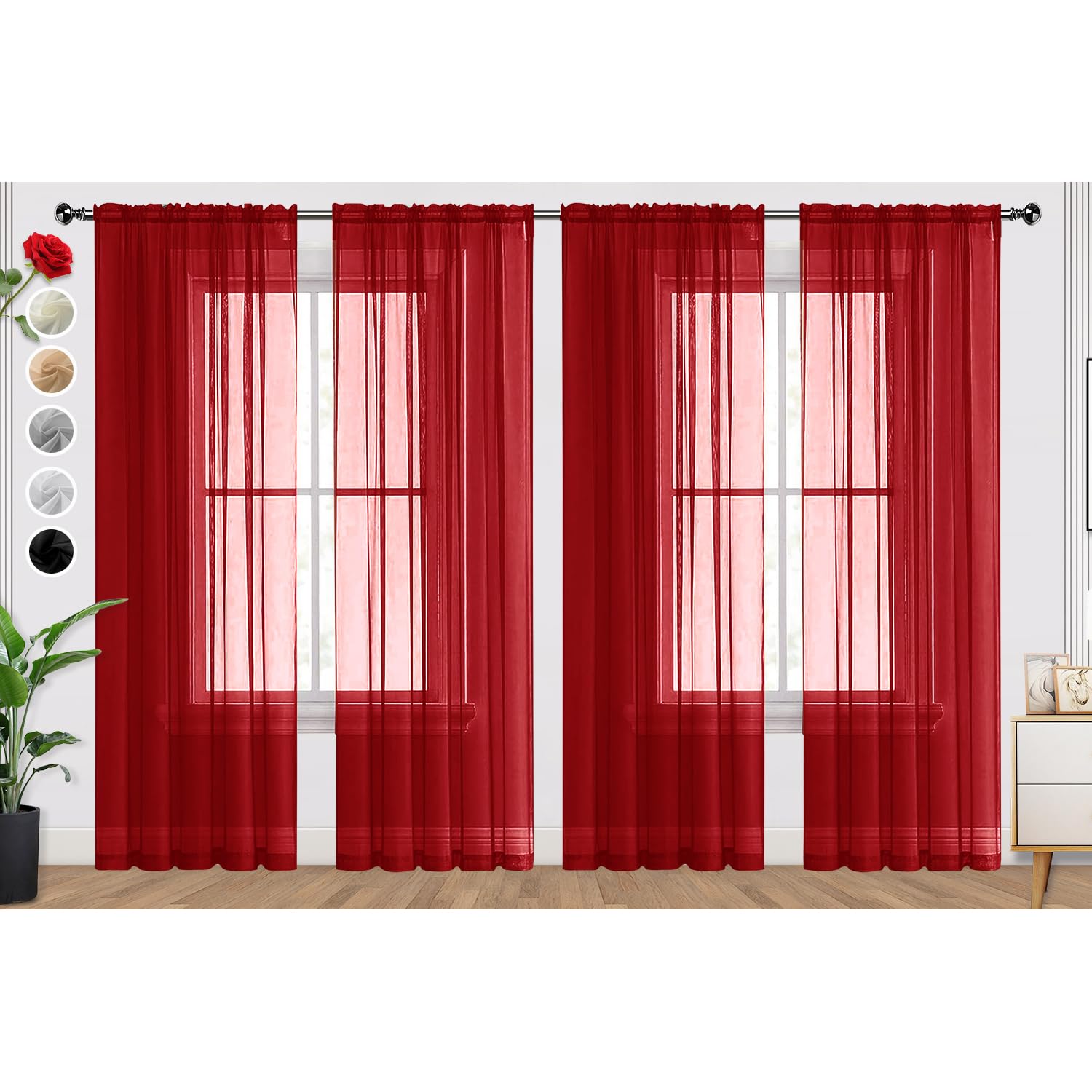 SpaceDresser Basic Rod Pocket Sheer Voile Window Curtain Panels White 1 Pair 2 Panels 52 Width 84 Inch Long for Kitchen Bedroom Children Living Room Yard(White,52 W x 84 L)