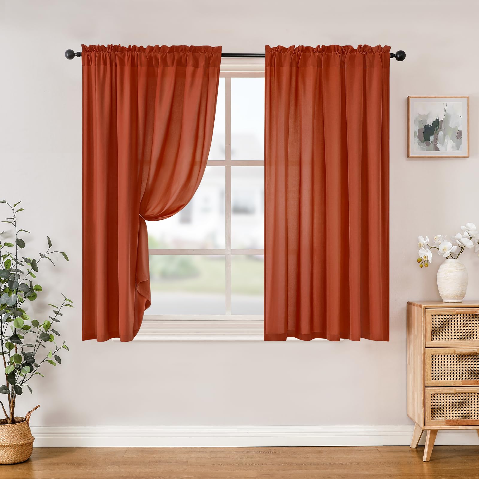 HOMEIDEAS Non-See-Through White Privacy Sheer Curtains 52 X 84 Inches Long 2 Panels Sheer Curtains Light Filtering Window Curtains Drapes for Bedroom Living Room