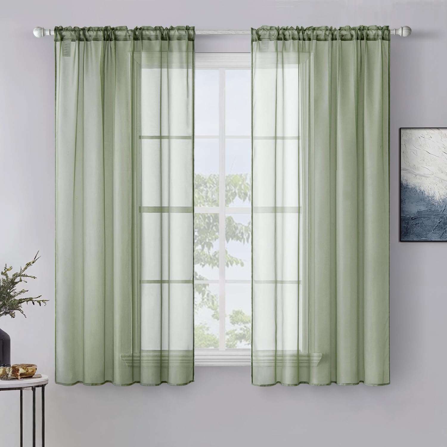 MIULEE 2 Panels Solid Color White Sheer Window Curtains Elegant Window Voile Panels/Drapes/Treatment for Bedroom Living Room (54 X 84 Inches White)