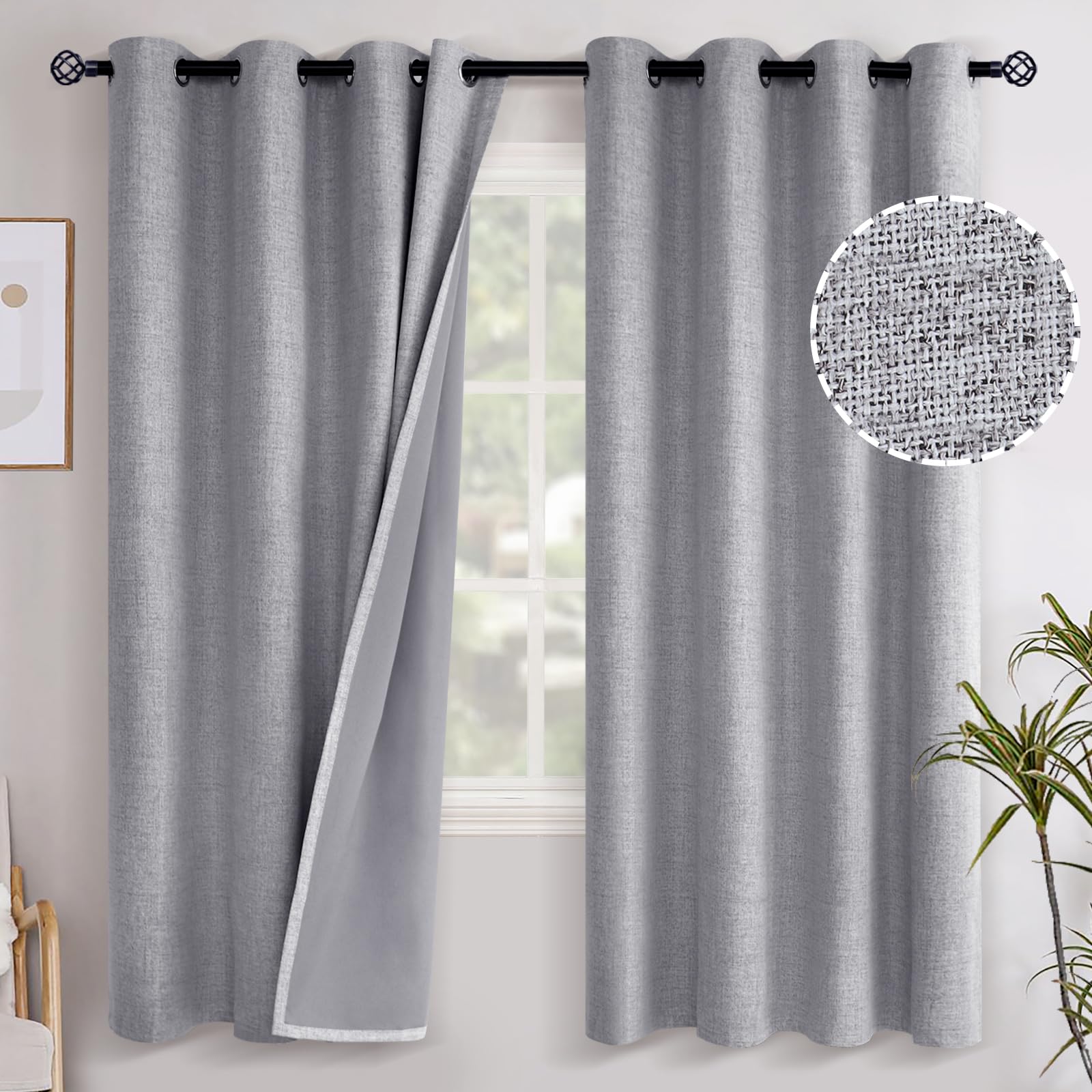 YoungsTex Linen Blackout Curtains 63 Inch Length for Bedroom, Room Darkening Window Drapes with Grommet Thermal Insulated Black Out Blinds for Living Room, 2 Panels, 52 X 63 Inch, Beige
