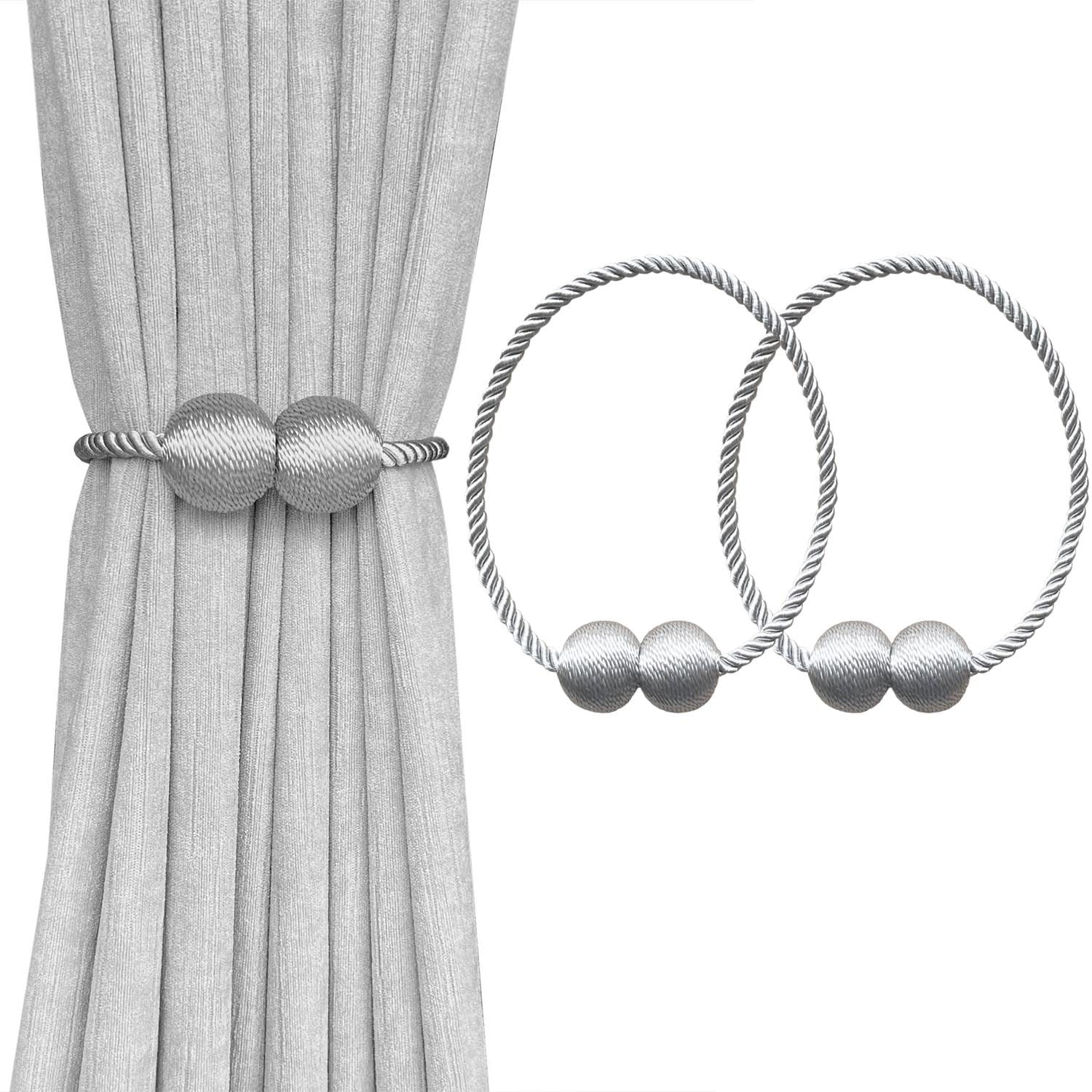 Melaluxe 6 Pack Magnetic Curtain Tiebacks, Decorative Curtain Holdbacks for Window Décor (Grey)