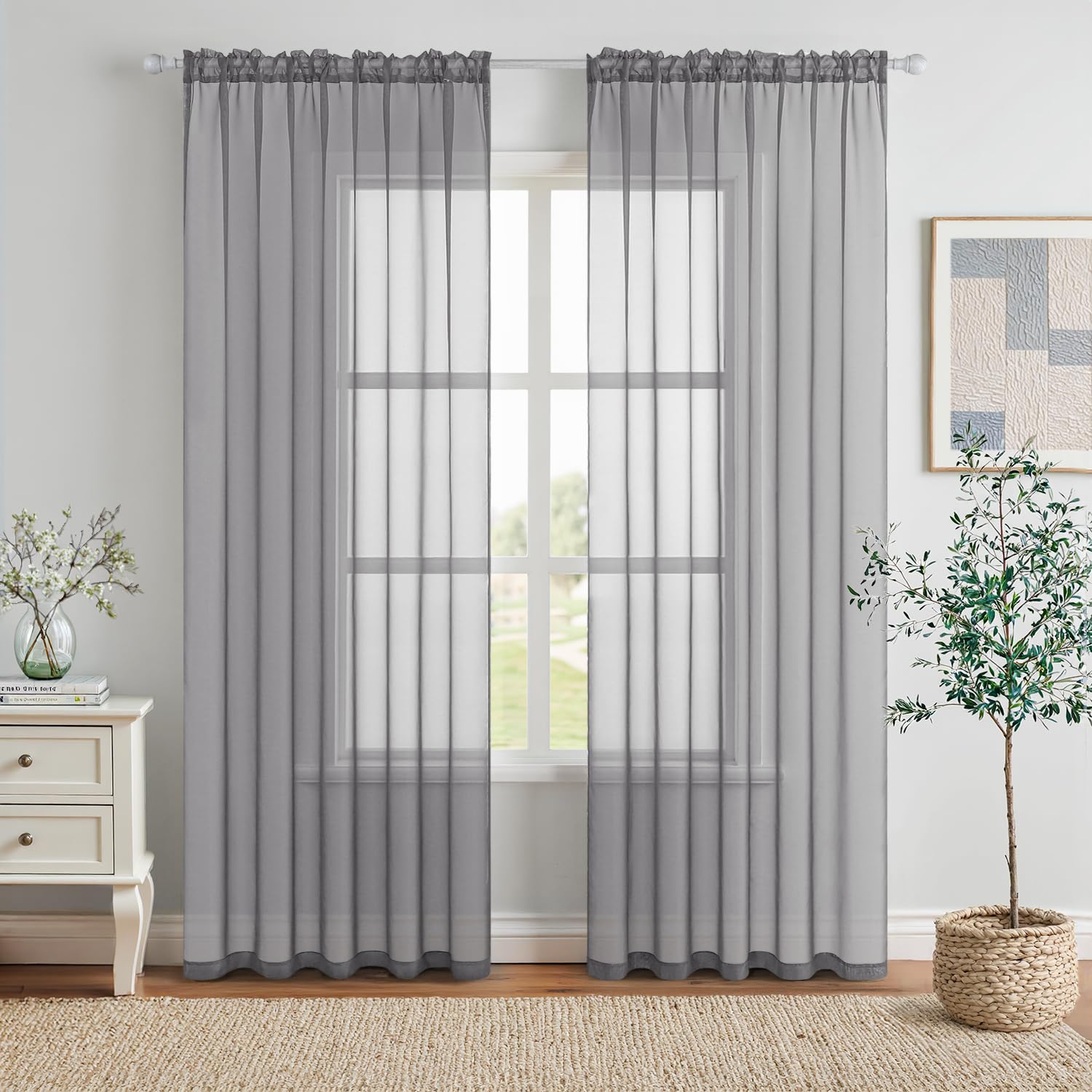 MIULEE White Sheer Curtains 96 inches Long Window Curtains 2 Panels Solid Color Elegant Window Voile Panels/Drapes/Treatment for Bedroom Living Room (54 X 96 Inches White)
