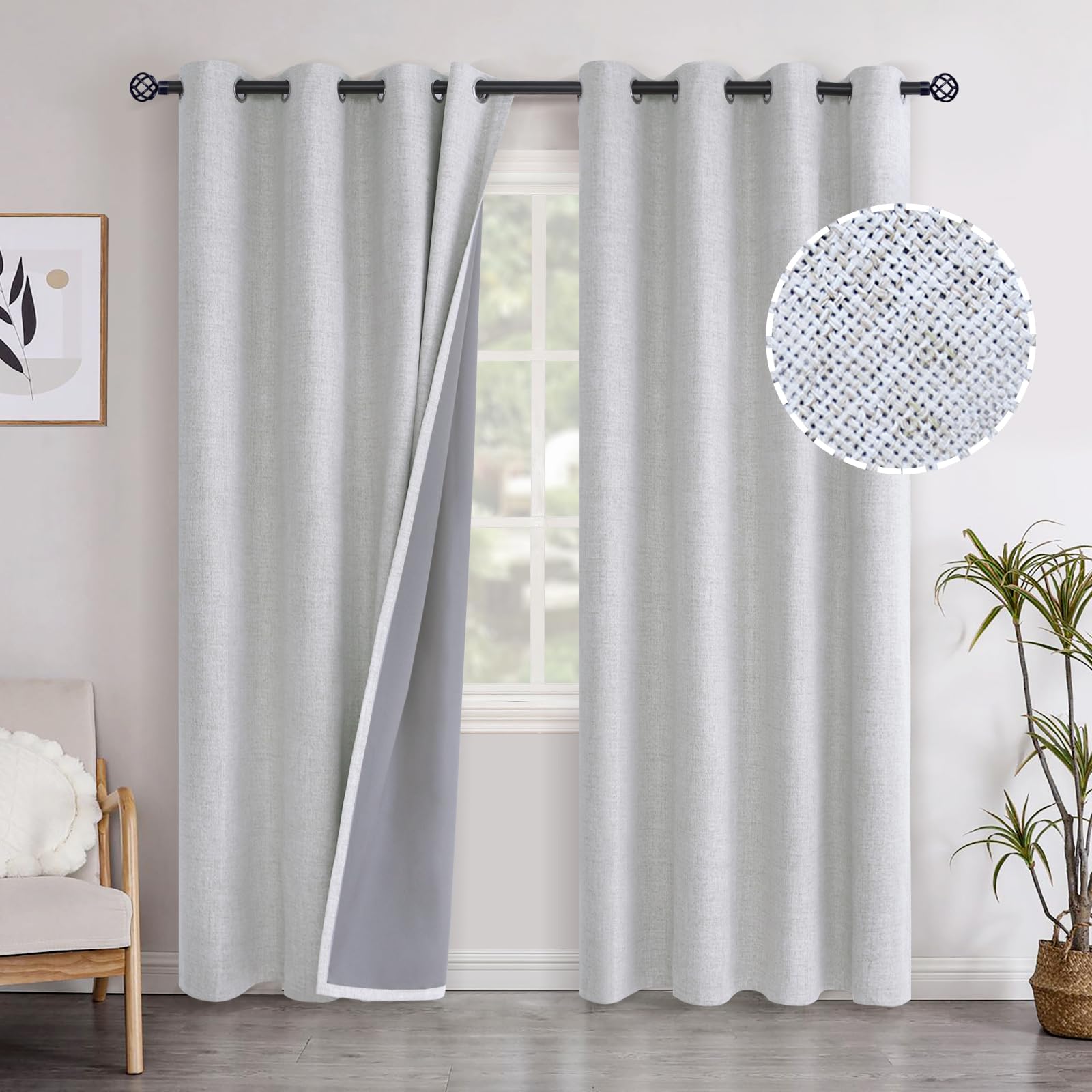 YoungsTex Linen Blackout Curtains 63 Inch Length for Bedroom, Room Darkening Window Drapes with Grommet Thermal Insulated Black Out Blinds for Living Room, 2 Panels, 52 X 63 Inch, Beige