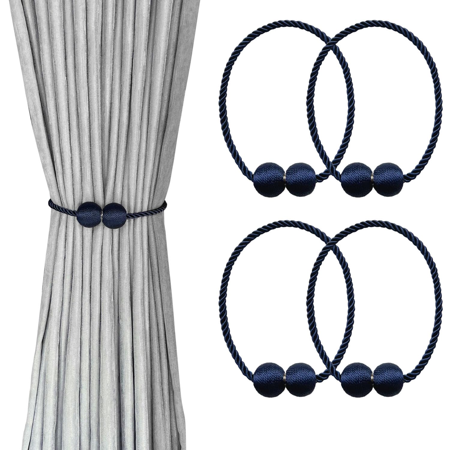 Melaluxe 6 Pack Magnetic Curtain Tiebacks, Decorative Curtain Holdbacks for Window Décor (Grey)