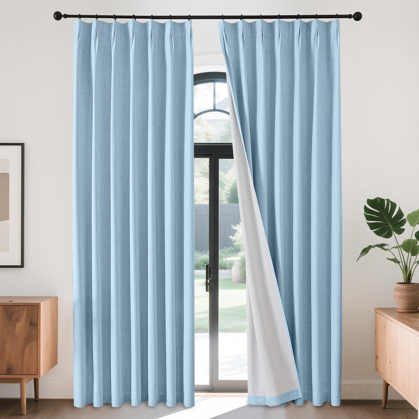 Joydeco Curtains, 108 Inches Long, 2 Panels Set, Farmhouse Drapes for Living Room, Semi-Blackout, Linen-Polyester, Ivory on Linen, Rod Pocket