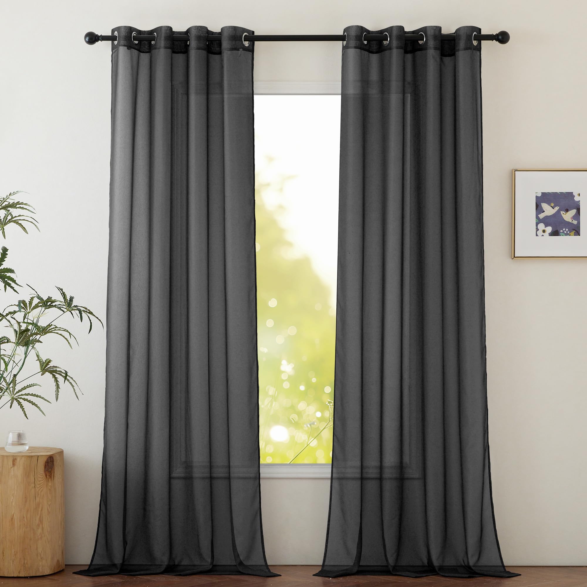 NICETOWN Sheer Curtains Panel 72" Long - Ring Top Window Treatment Sheer Voile Drapes for Bedroom/Living Room (White, Set of 2, W54 x L72)