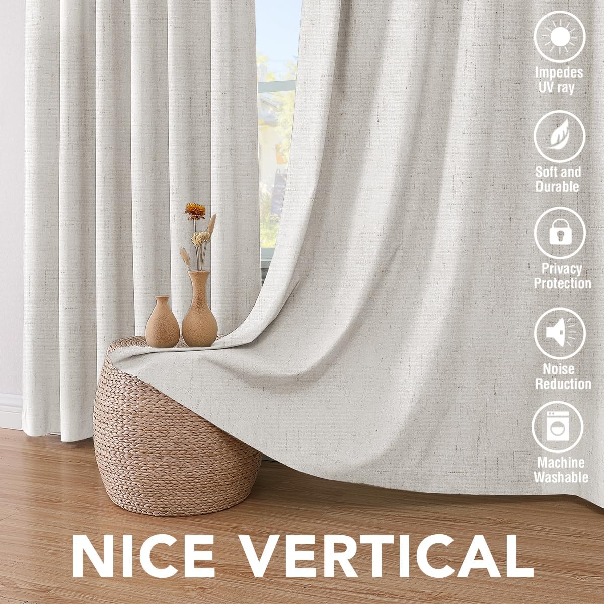 H.VERSAILTEX 100% Blackout Curtains Ivory, Linen Blackout Curtains 96 inch Curtains 2 Panel Set, Elegant Curtain for Bedroom Grommet Drapes for Living Room