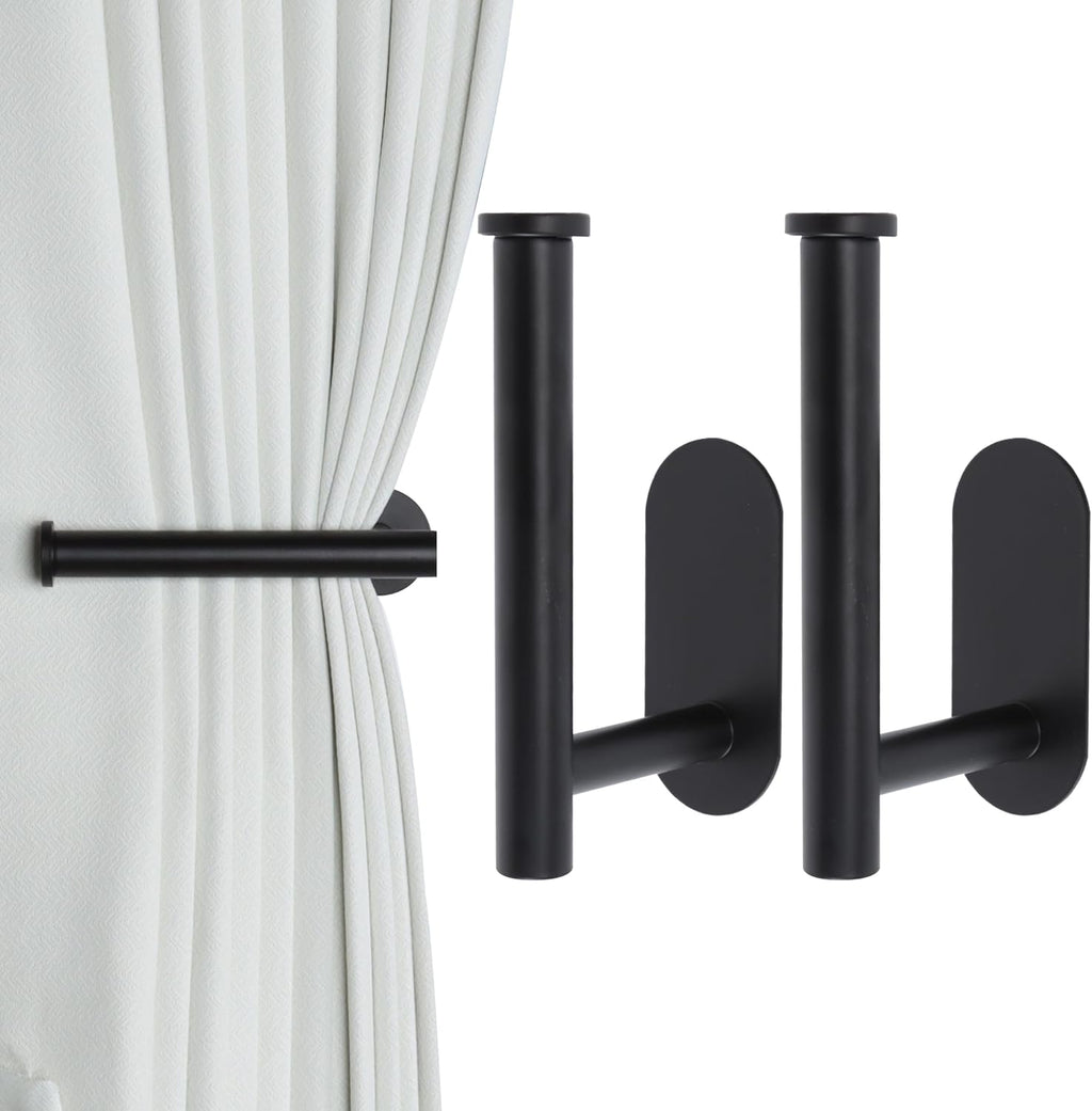 Groleca 2 Pack Adhesive Curtain Holdbacks Curtain Tie Backs Curtain Holdbacks No Drill Curtain Pull Backs Adhesive Curtain Hooks Curtain Holders for Drapes (2, Black)
