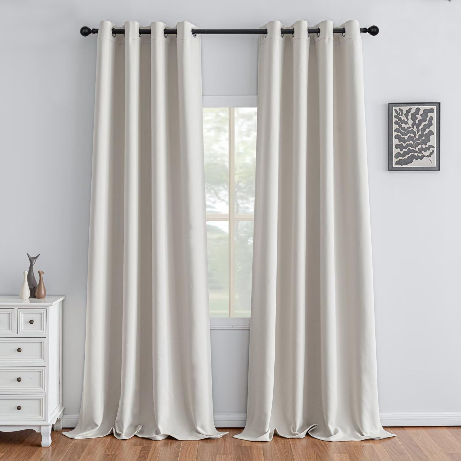 IGEMAEVE Black 100% Blackout Curtains 84 Inch Length 2 Panels Set, Black Out Curtains for Bedroom 84 Inch Long, Rod Pocket Energy Saving Room Darkening Drapes for Living Room Dining Room Window