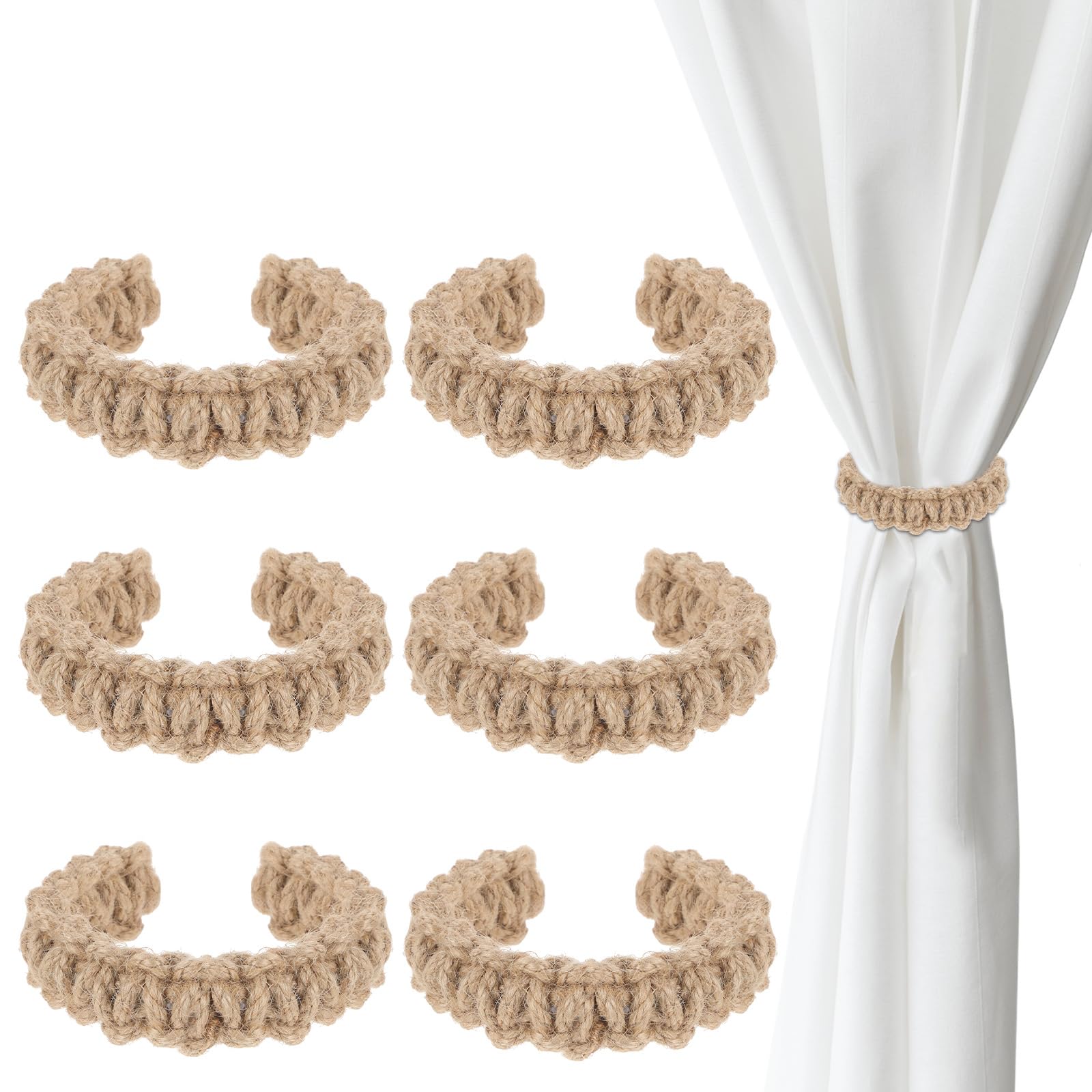 Ptwola 4 Pack Braided Curtain Tiebacks Boho Elegant Rustic Curtain Holdbacks Tie Backs Holders Set Simple Light Weight Drapes Decorative Accessories Handmade for Home Office Bedroom Window (4, Linen)