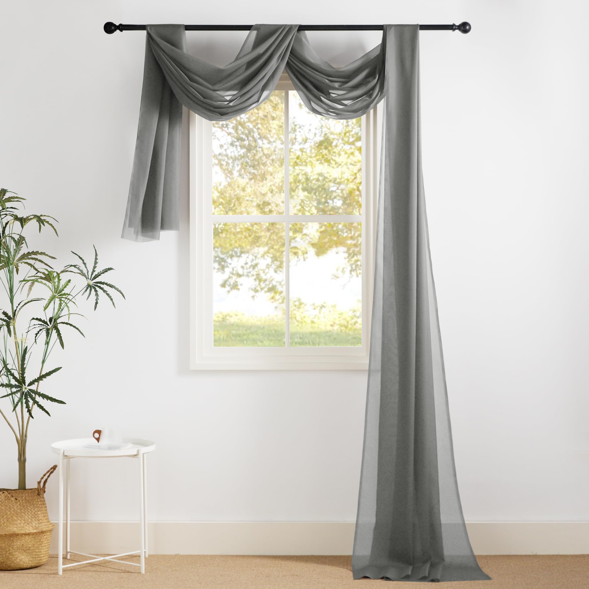 NICETOWN Sheer Canopy Bed Curtains Panels 216 - Home Decoration Sheer Voile Scarf Valance for Wedding (1 Panel, W60 x L216, White)